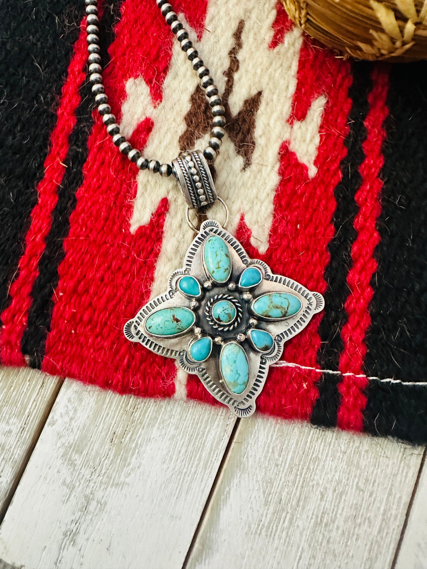 Handcrafted Sterling Silver & Turquoise Cluster Pendant