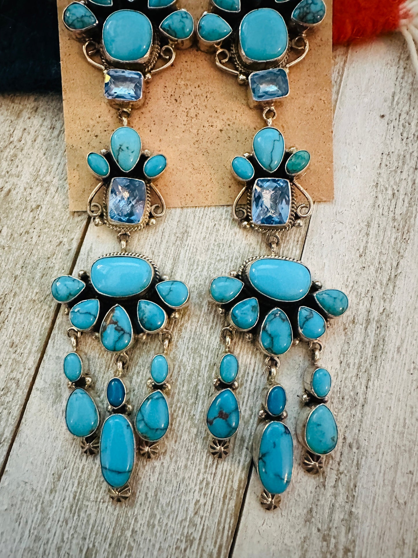 Handcrafted Turquoise, Topaz & Sterling Silver Chandelier Dangle Earrings