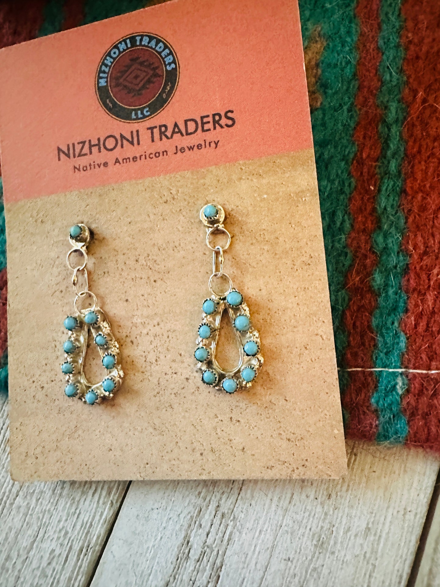 Handcrafted Sterling Silver & Turquoise Petit Point Dangle Earrings