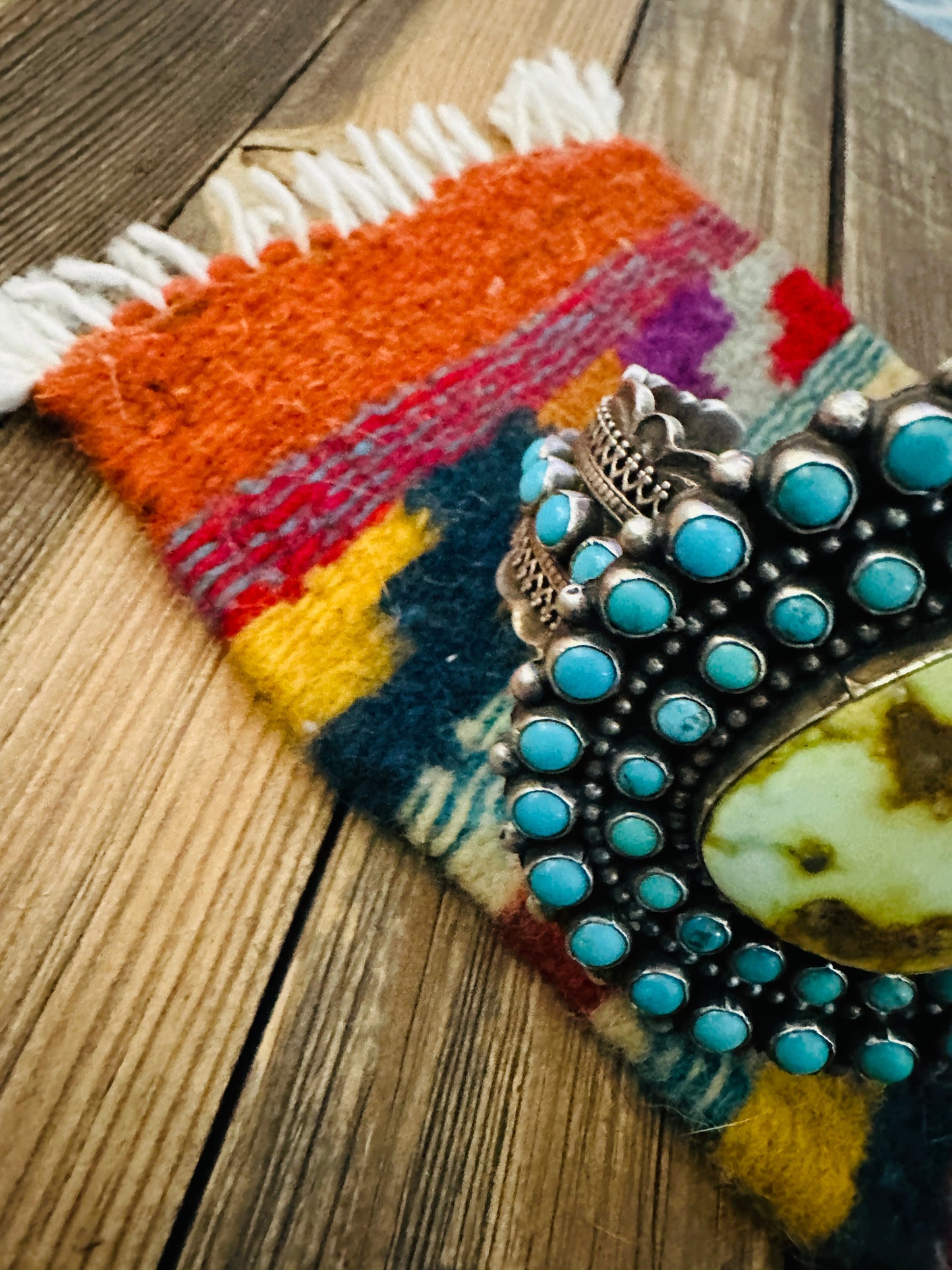 Handcrafted Sterling Silver & Turquoise Cluster Cuff Bracelet by Shawn Cayatineto