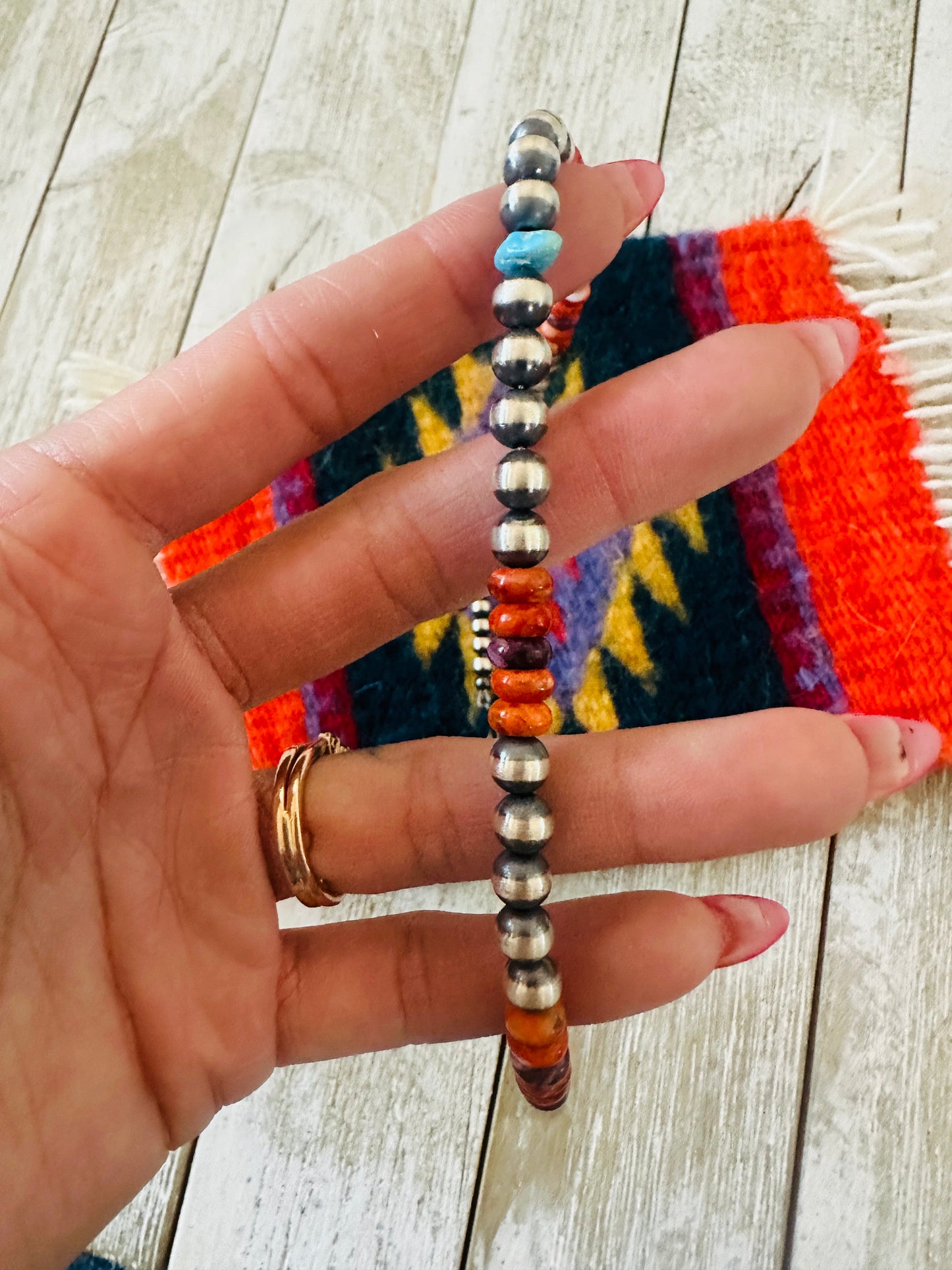 Handcrafted Sterling Silver, Spiny & Turquoise Beaded 14” Necklace