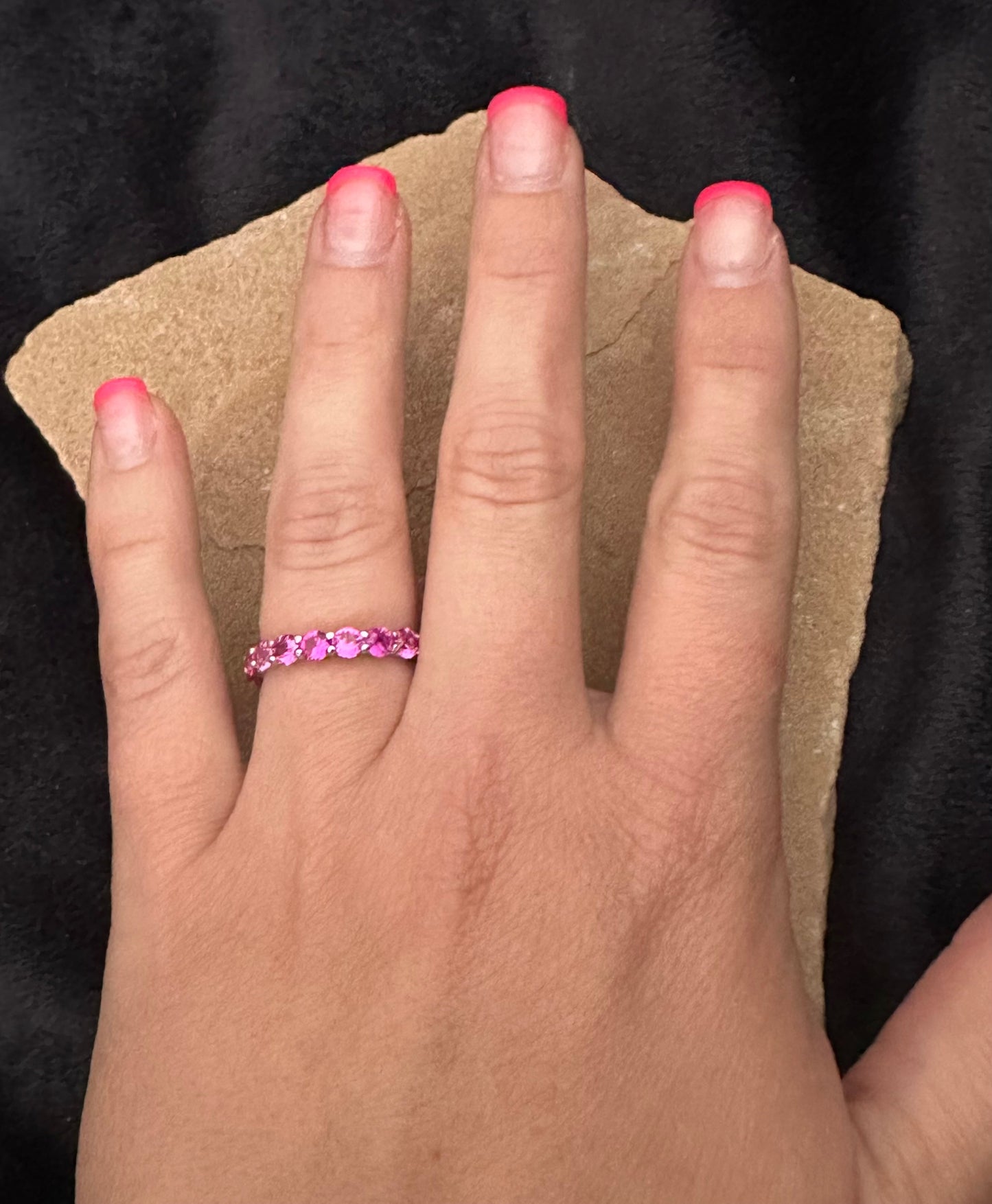 Sterling Silver Hot Pink CZ Eternity Band Ring