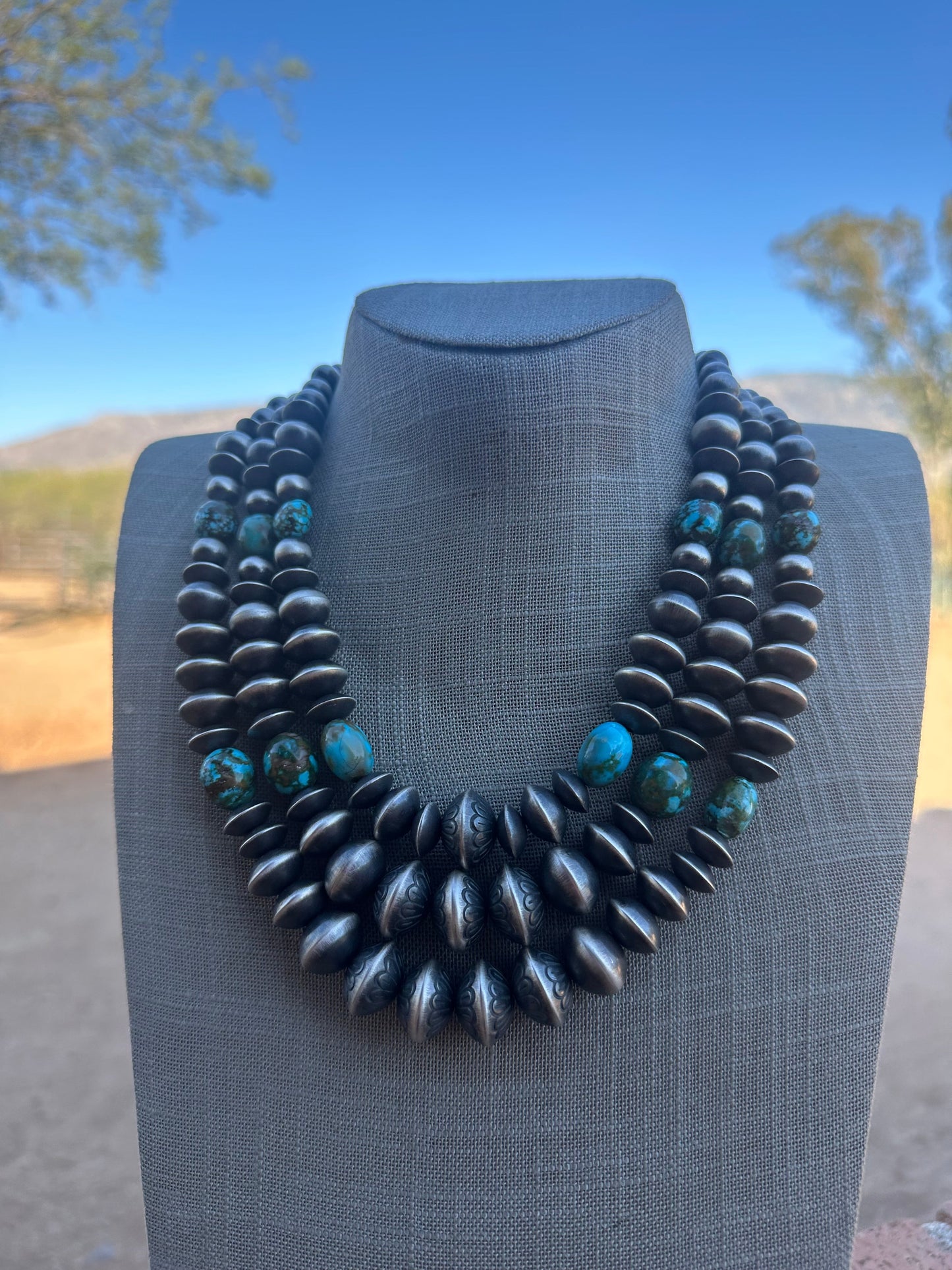 Rose Martin Sterling Silver & Kingman Turquoise Three Strand Necklace