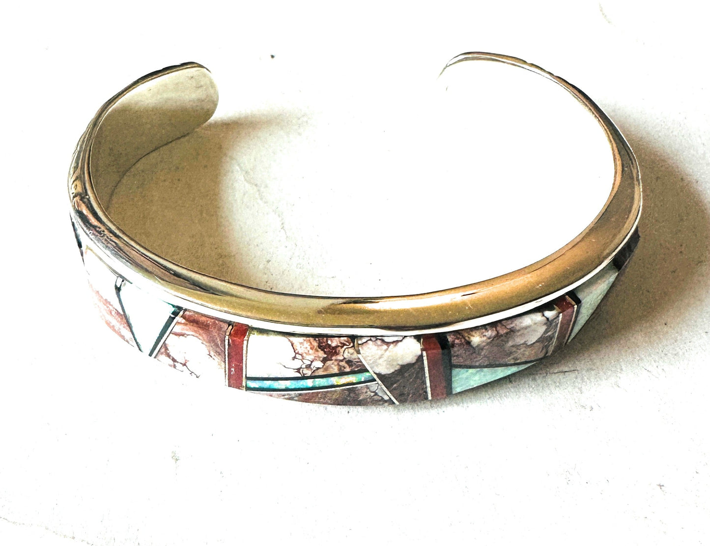 Handcrafted Multi Stone & Sterling Silver Inlay Cuff Bracelet