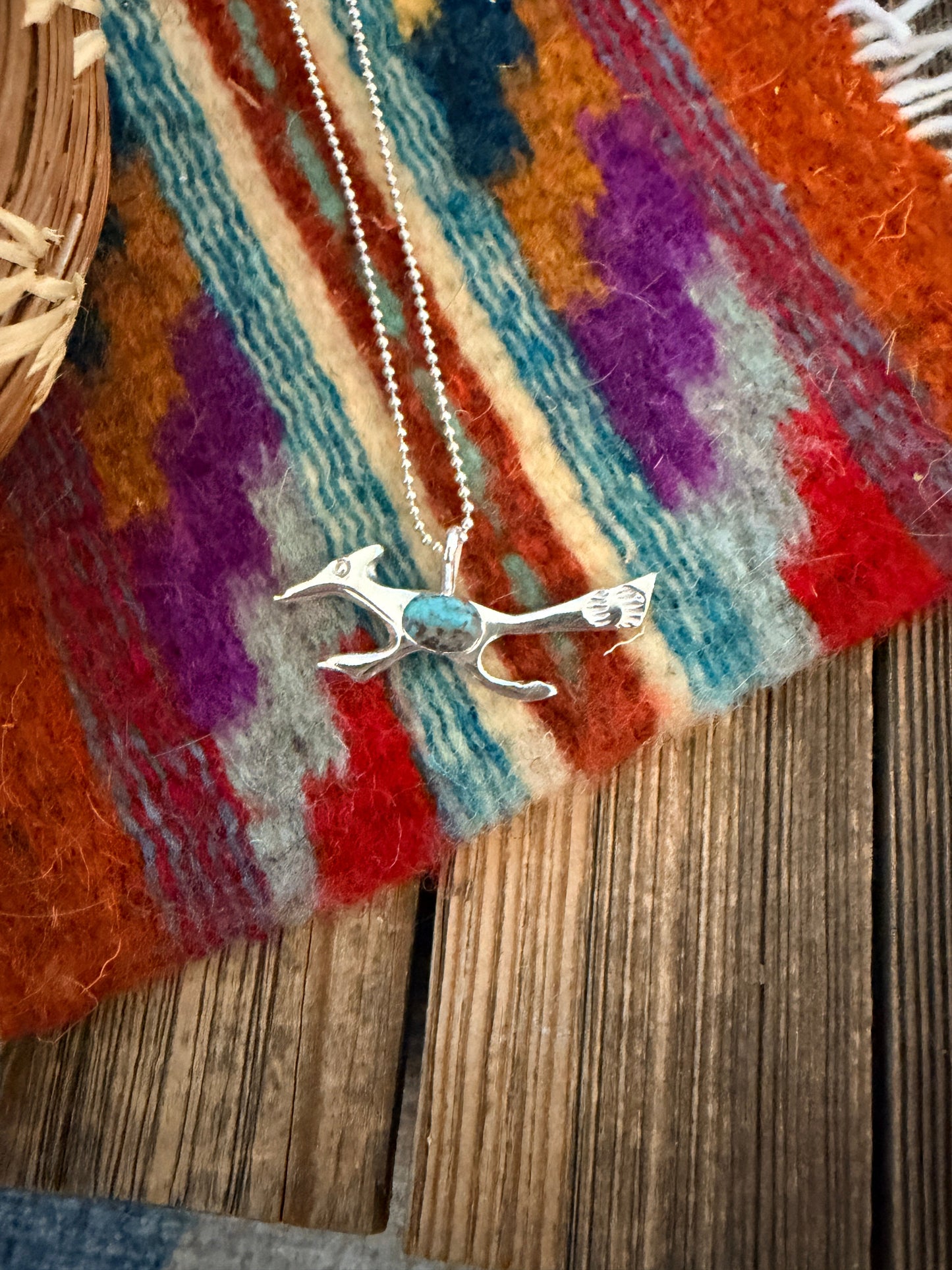Handcrafted Sterling Silver & Turquoise Road Runner Pendant by Joseph Martinez