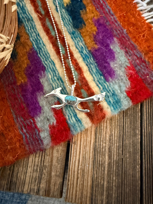 Handcrafted Sterling Silver & Turquoise Road Runner Pendant by Joseph Martinez