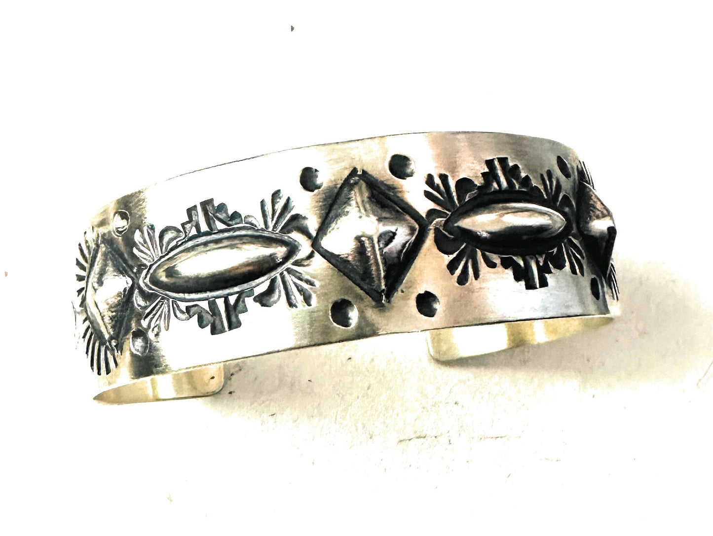 Handcrafted Stamped Sterling Silver Cuff Bracelet By Elvira Bill