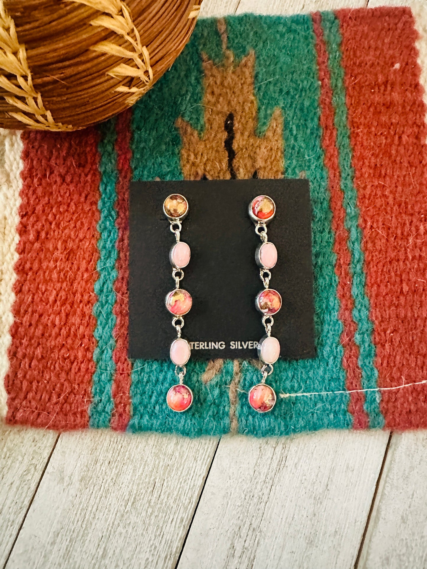 Handcrafted Sterling Silver, Queen Pink Conch & Pink Mojave Dangle Earrings