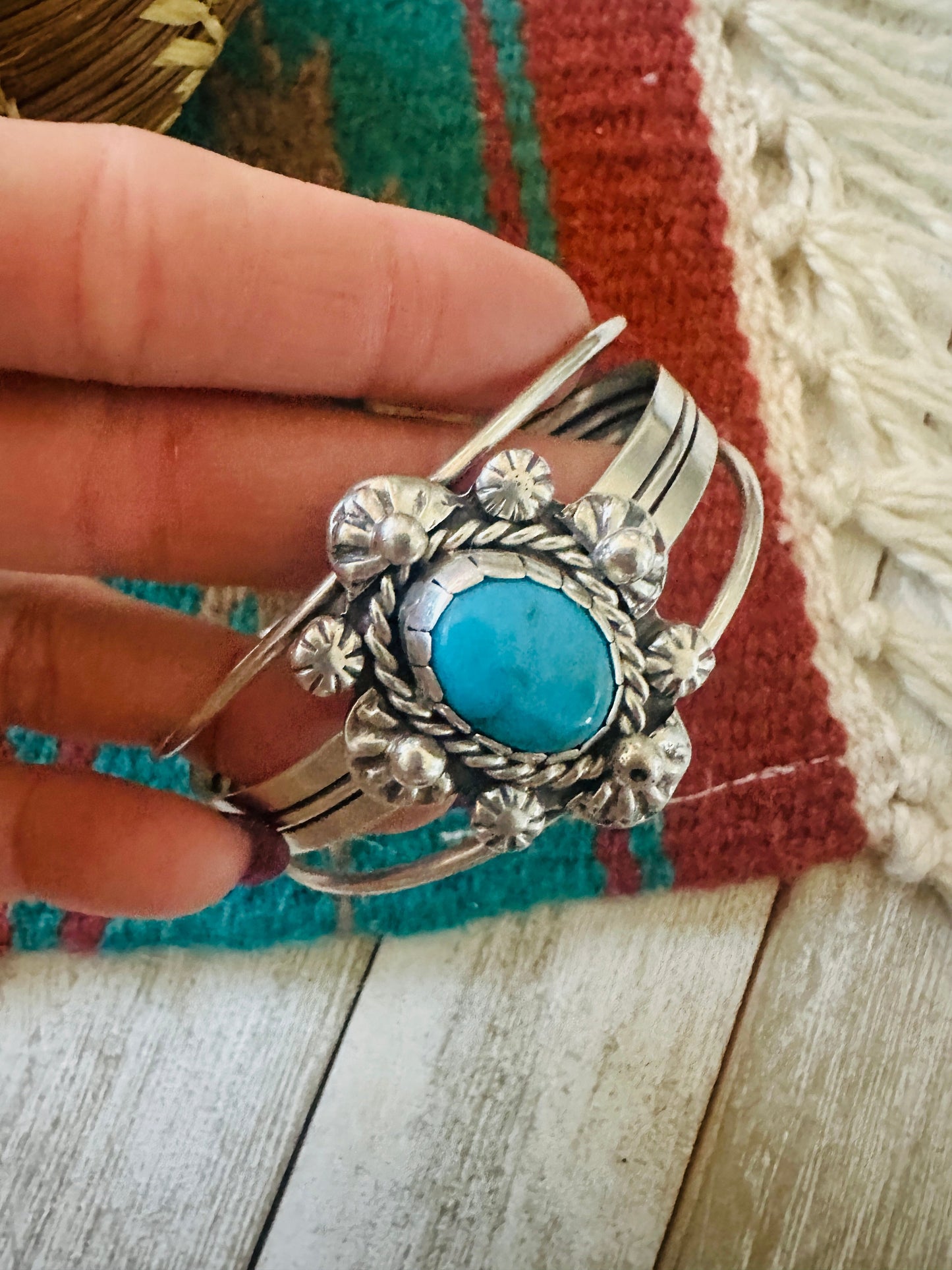 Handcrafted Sterling Silver & Kingman Turquoise Cuff Bracelet