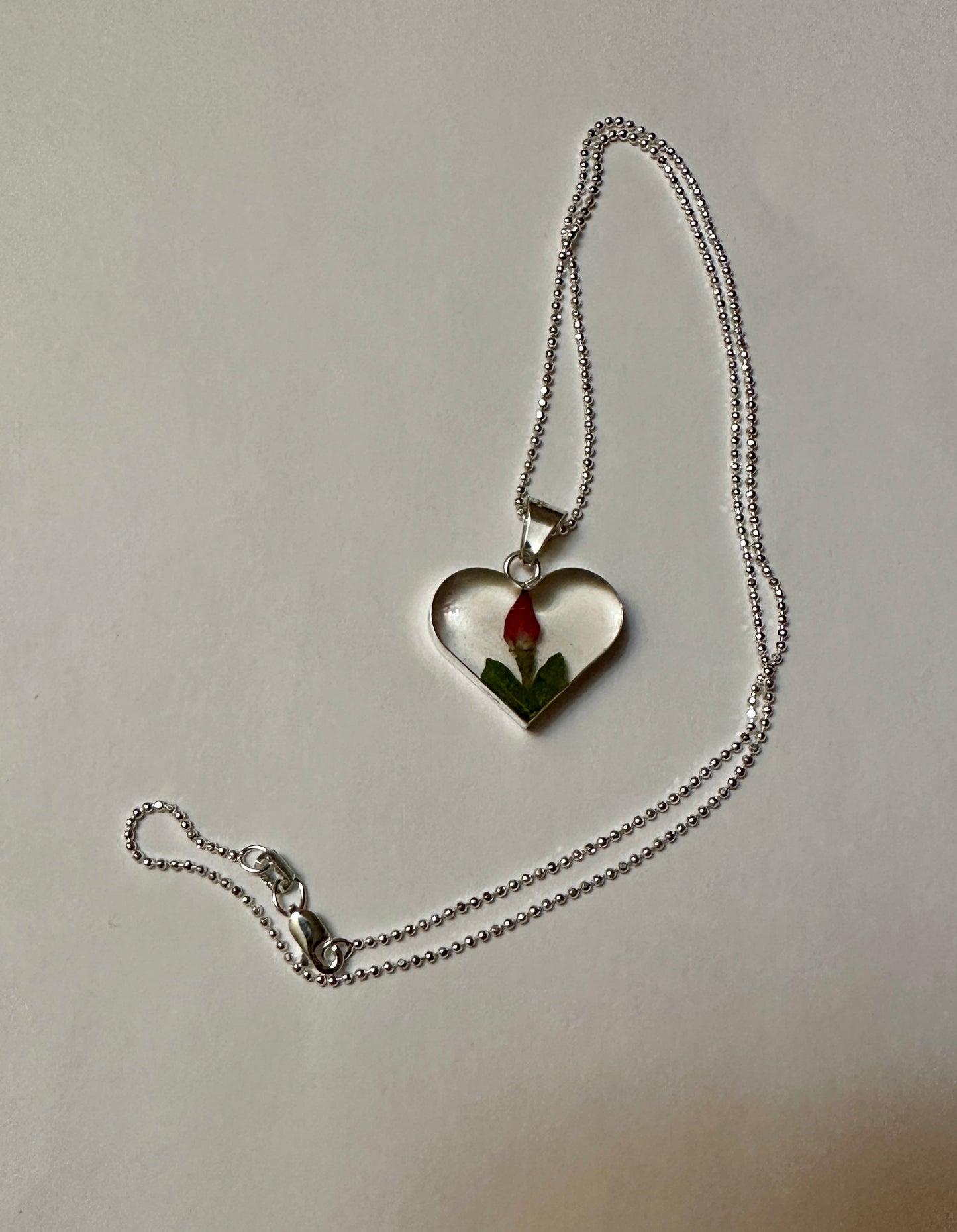 Primavera Rosebud Heart Sterling Silver Necklace