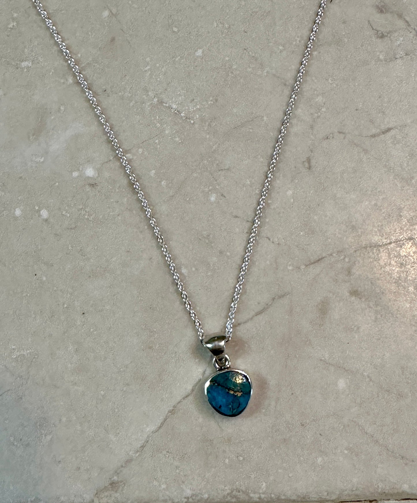 Petite Bronzed Turquoise Trillion Necklace