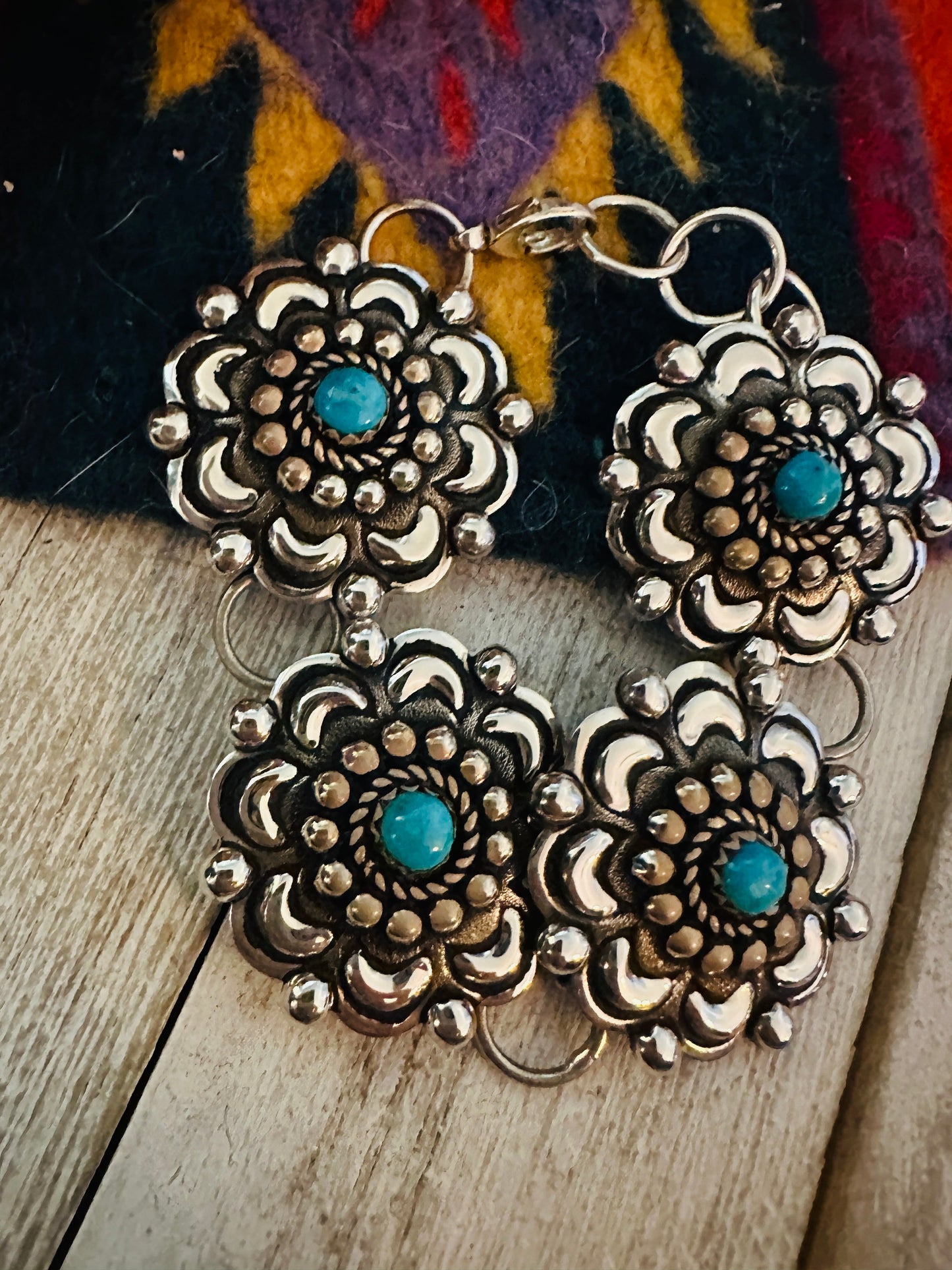 Handcrafted Turquoise & Sterling Silver Concho Link Bracelet