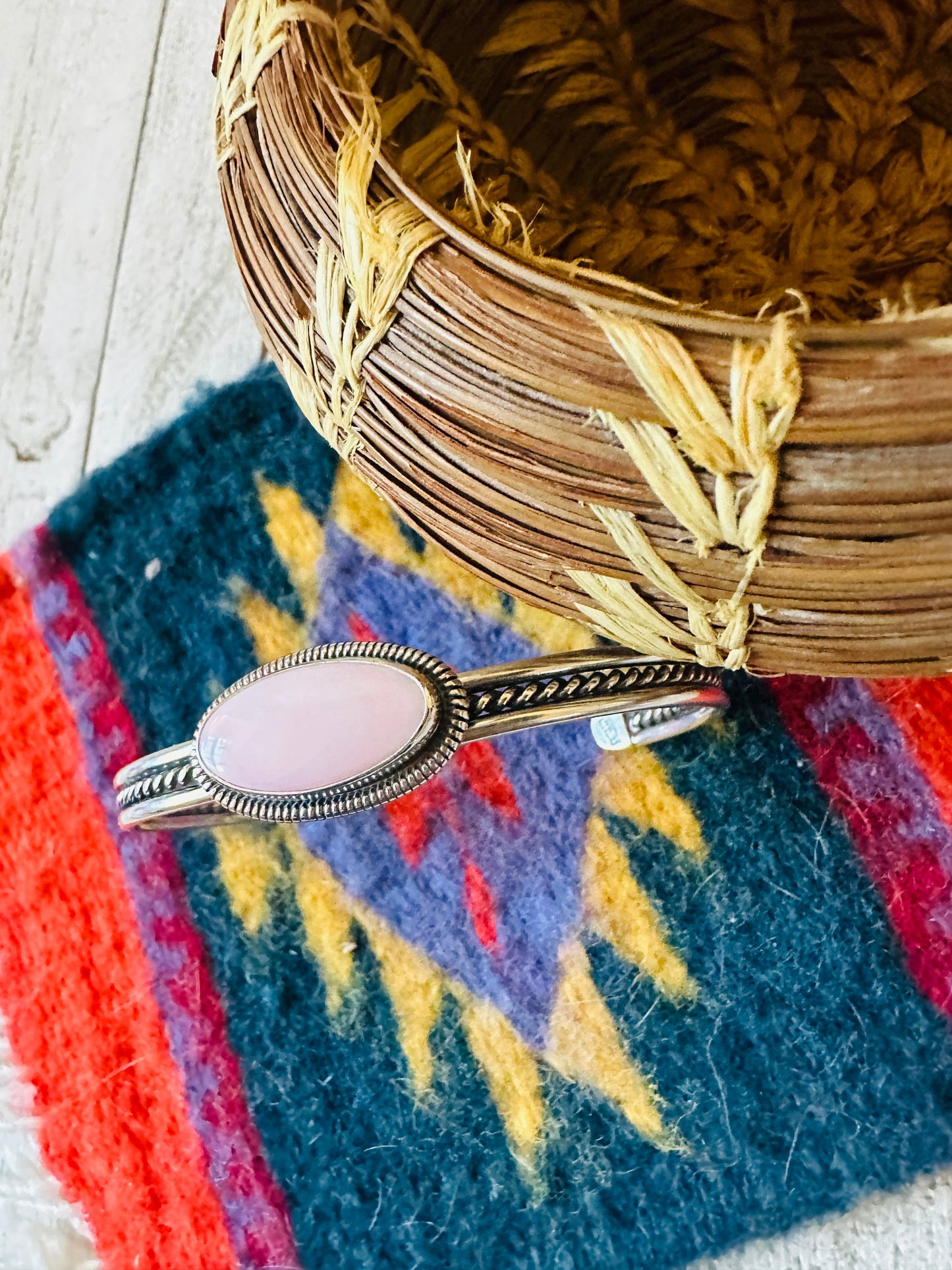 Handcrafted Queen Pink Conch Shell & Sterling Silver Cuff Bracelet