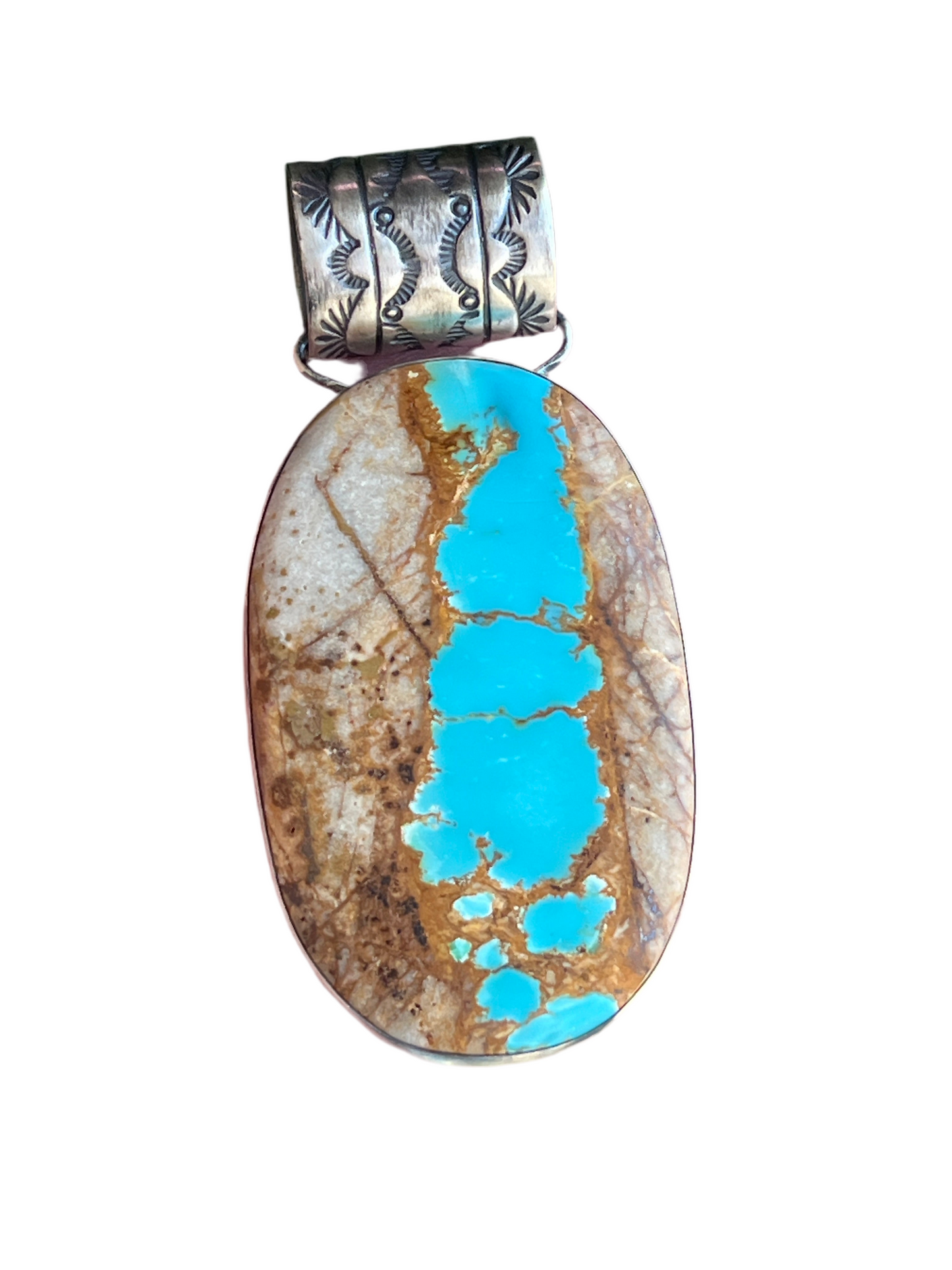 Handcrafted Sterling Silver and Royston Ribbon Turquoise Solo Pendant by Angela Martin