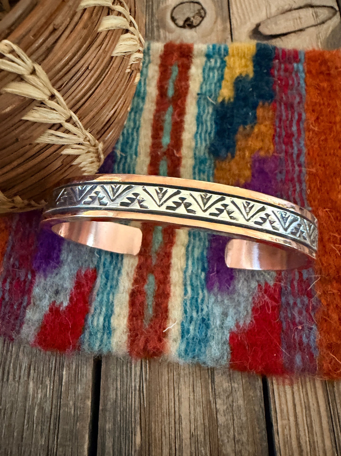 Handcrafted Copper & Sterling Silver Cuff Bracelet by Wylie Secatero