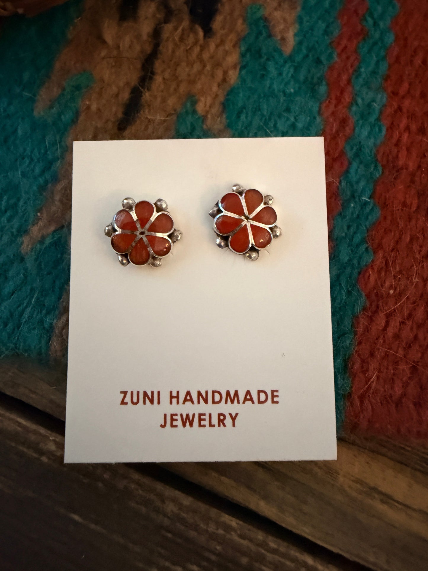 Handcrafted Sterling Silver & Coral Flower Stud Earrings