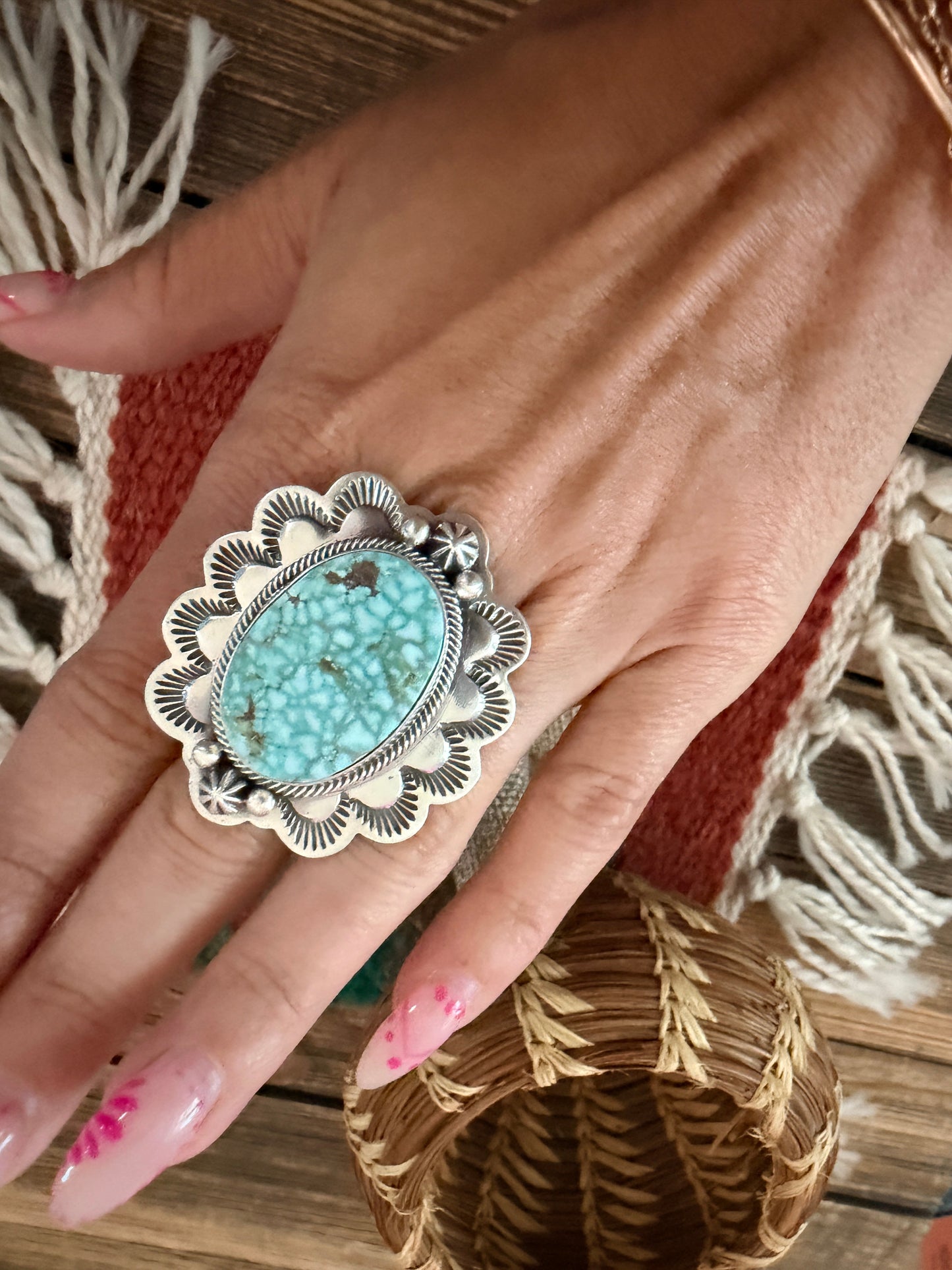 Handcrafted Dry Creek Turquoise & Sterling Silver Ring Size 8 by Randy Boyd