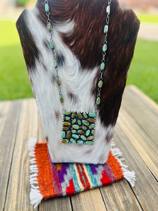 Handcrafted Royston Turquoise & Sterling Silver Cluster Necklace by Jacqueline Silver