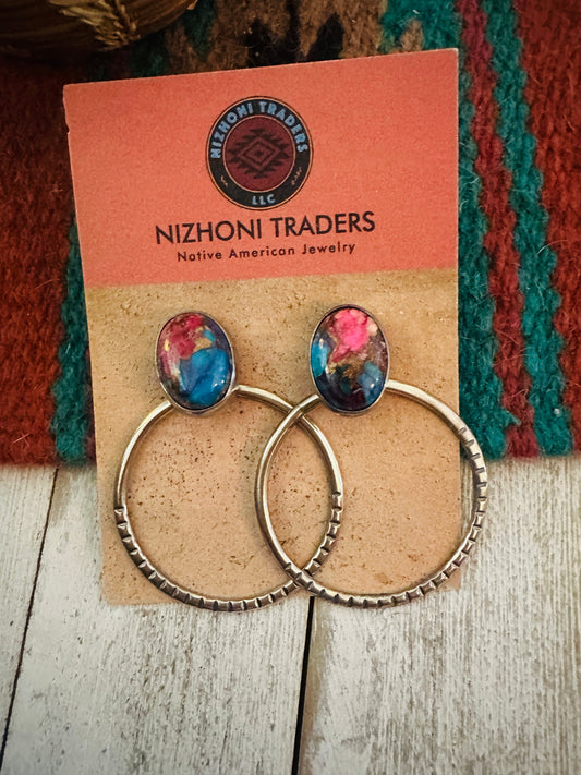 Handcrafted Pink Dream Mojave & Sterling Silver Dangle Hoop Earrings