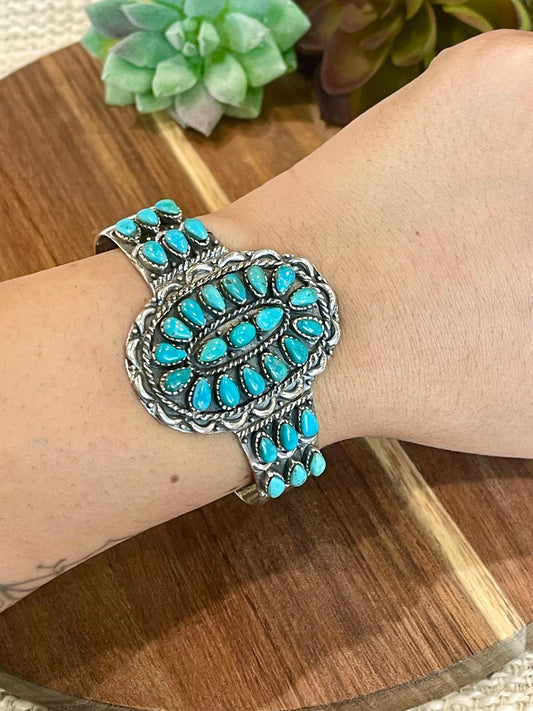 Handmade Sterling Silver & Turquoise Adjustable Cuff Bracelet