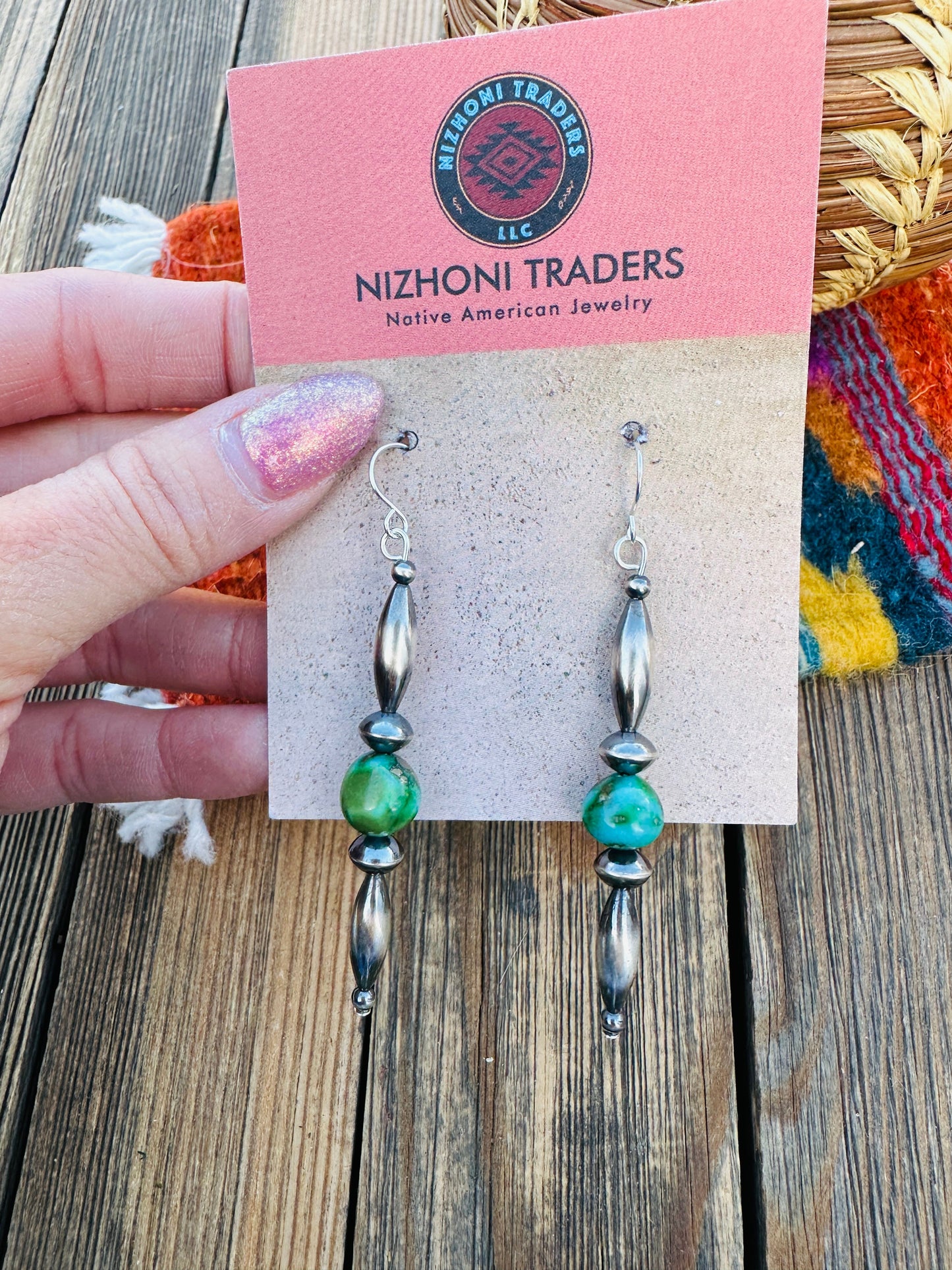 Handcrafted Turquoise & Sterling Silver Beaded Dangle Earrings
