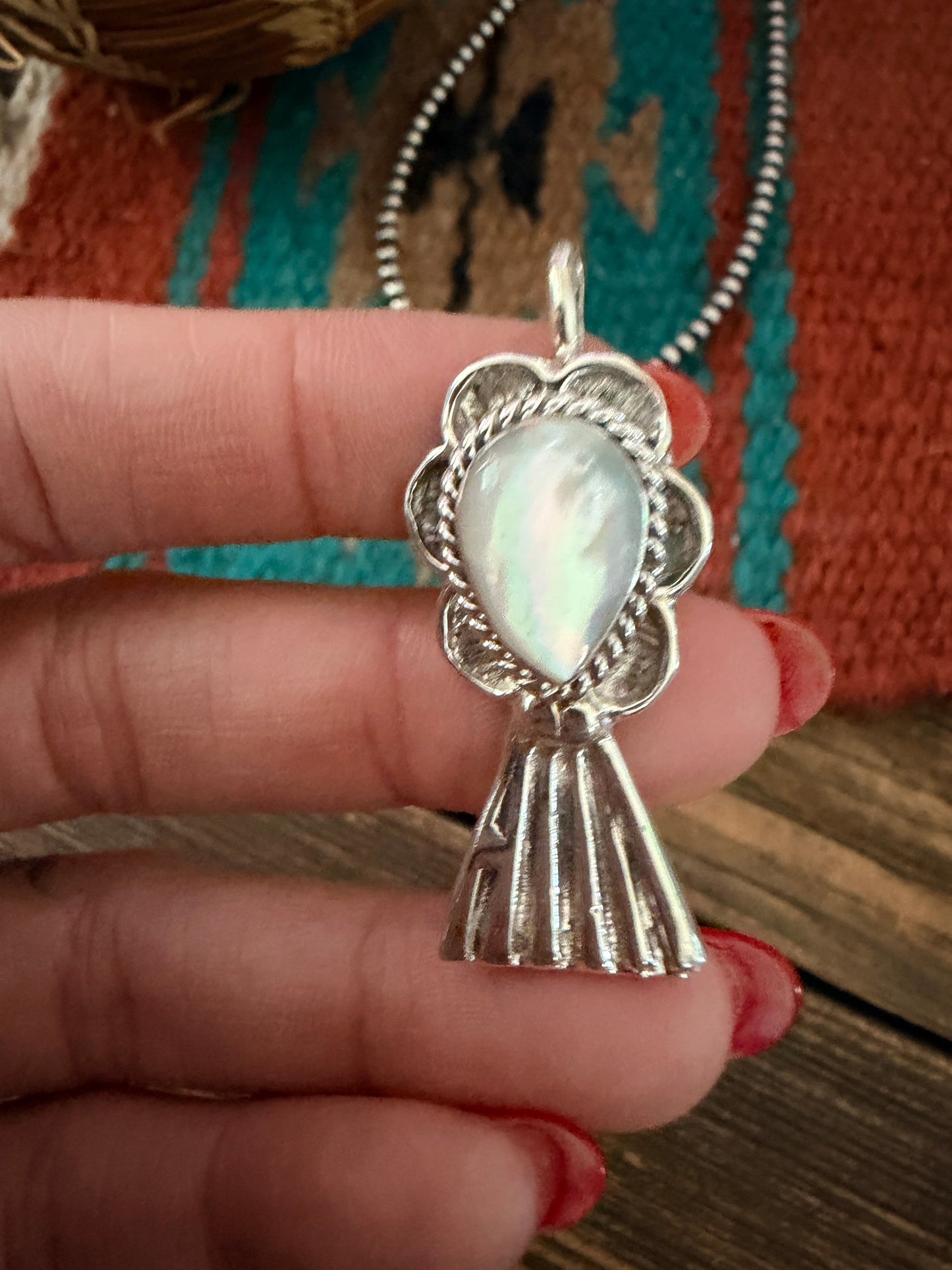 Handcrafted Sterling Silver & Mother of Pearl Blossom Pendant by Joseph Martinez