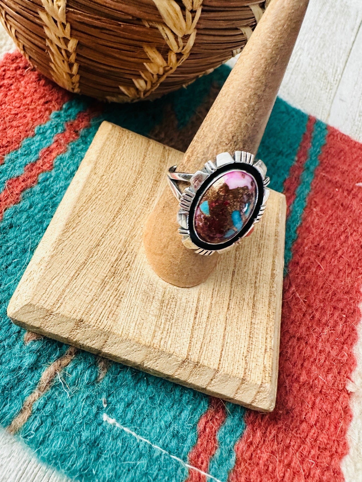 Handcrafted Sterling Silver & Pink Dream Mojave Adjustable Ring