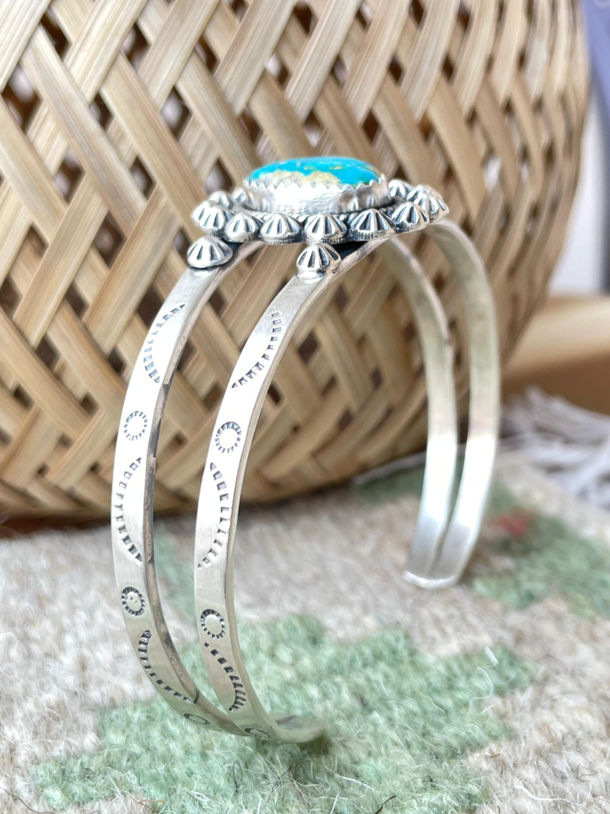 Handmade Sterling Silver, South Hill Turquiose Adjustable Cuff Bracelet