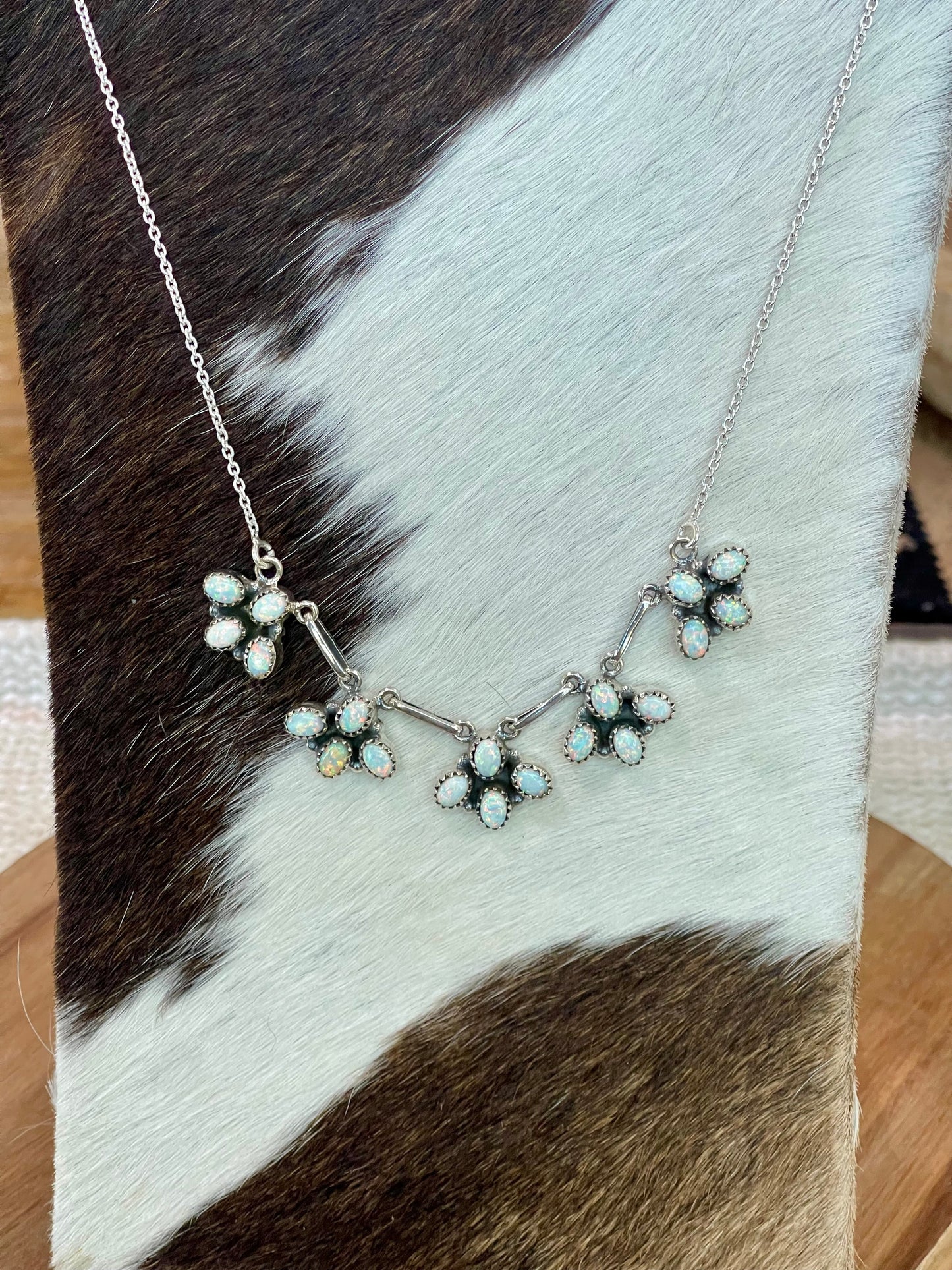 Handcrafted Sterling Silver & White Fire Opal Necklace