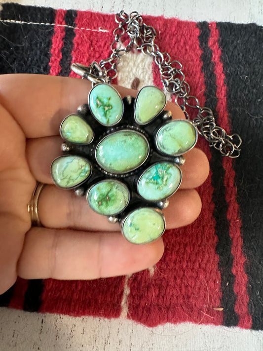 Handcrafted Sonoran Gold Turquoise & Sterling Silver Necklace Signed