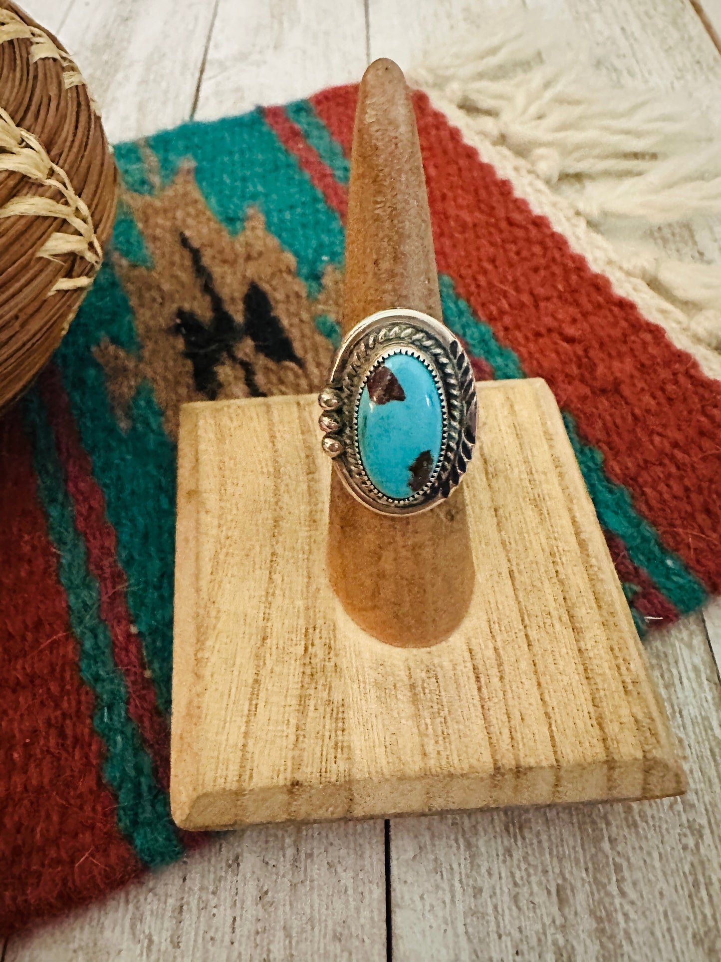 Navajo Kingman Turquoise & Sterling Silver Ring Size 5