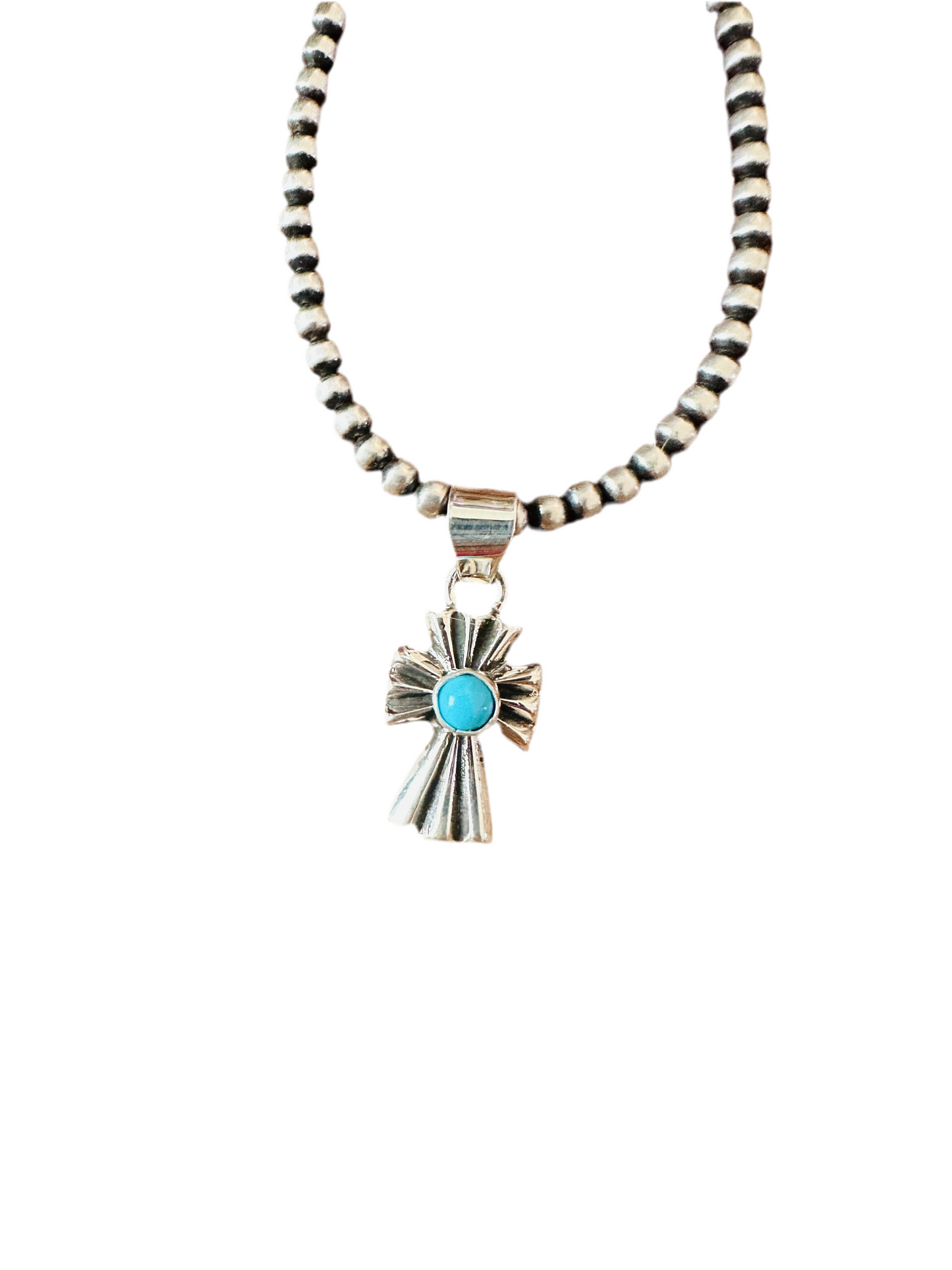 Handcrafted Turquoise & Sterling Silver Mini Cross Pendant