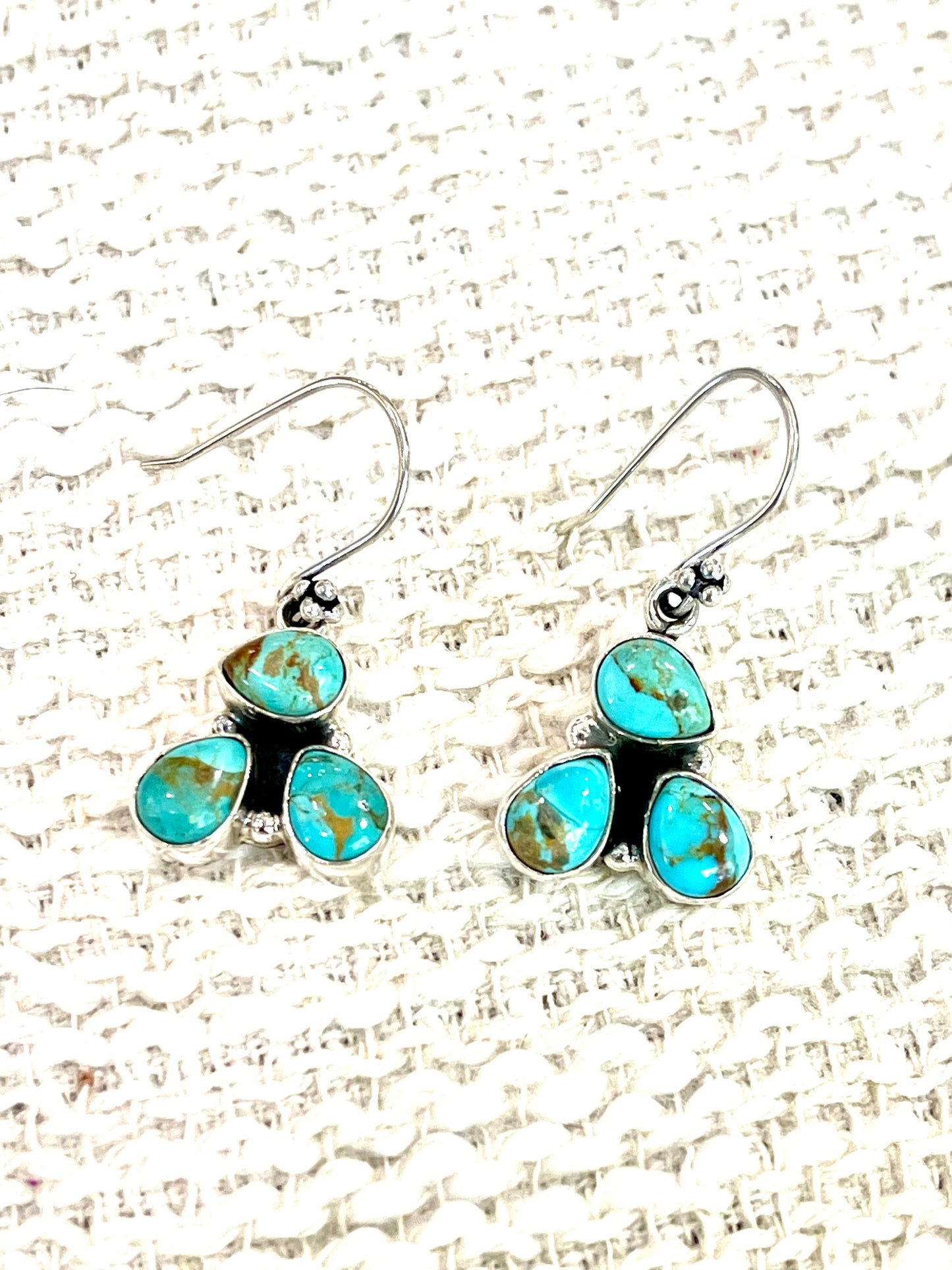 Handmade Sterling Silver Kingman Turquoise Wire Dangle Earrings with Signed Nizhoni