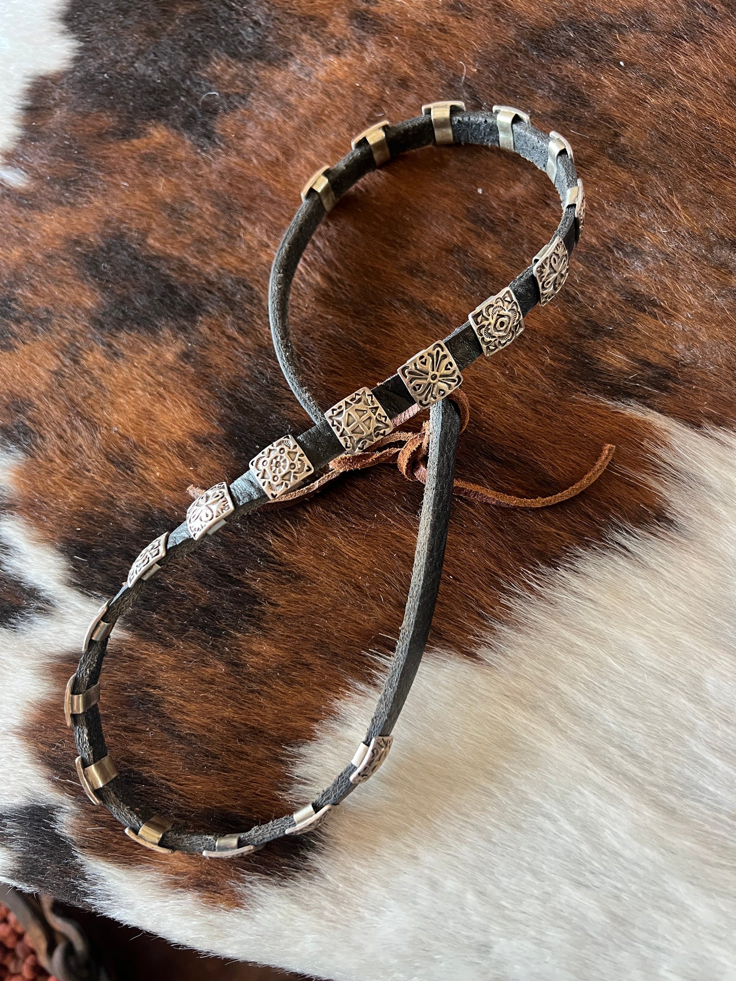 Leather and Sterling Silver Concho Slide Hat Band, Black Leather
