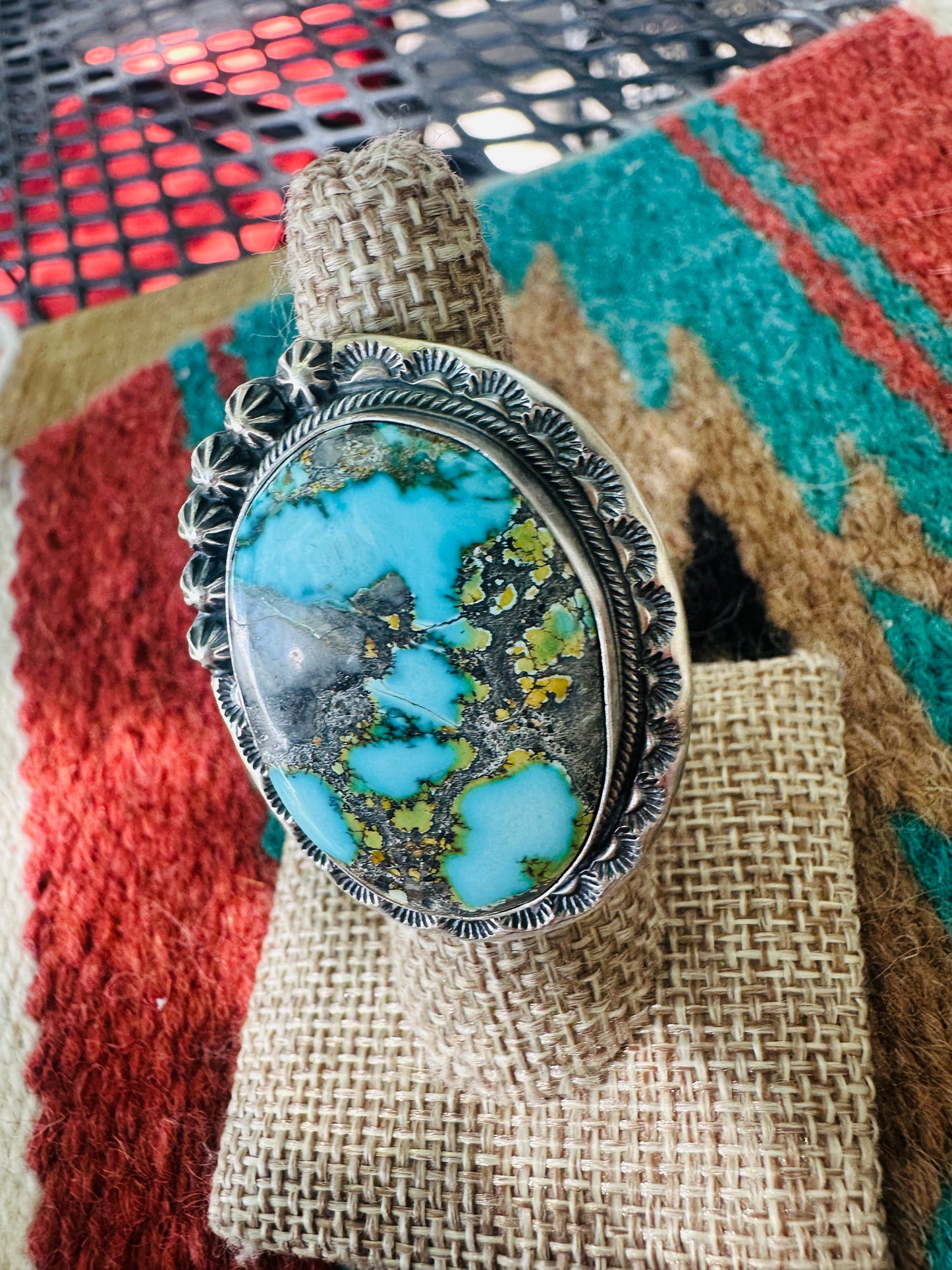 Handcrafted Kingman Web Turquoise & Sterling Silver Adjustable Ring
