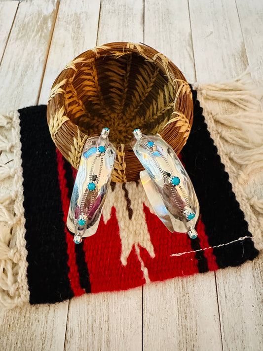 Handcrafted Sterling Silver & Turquoise Hoop Earrings