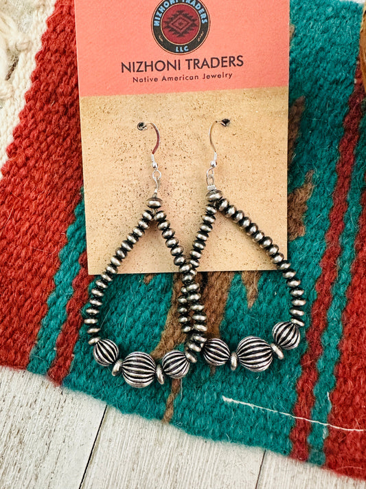 Handcrafted Sterling Silver Pearl Dangle Hoop Earrings