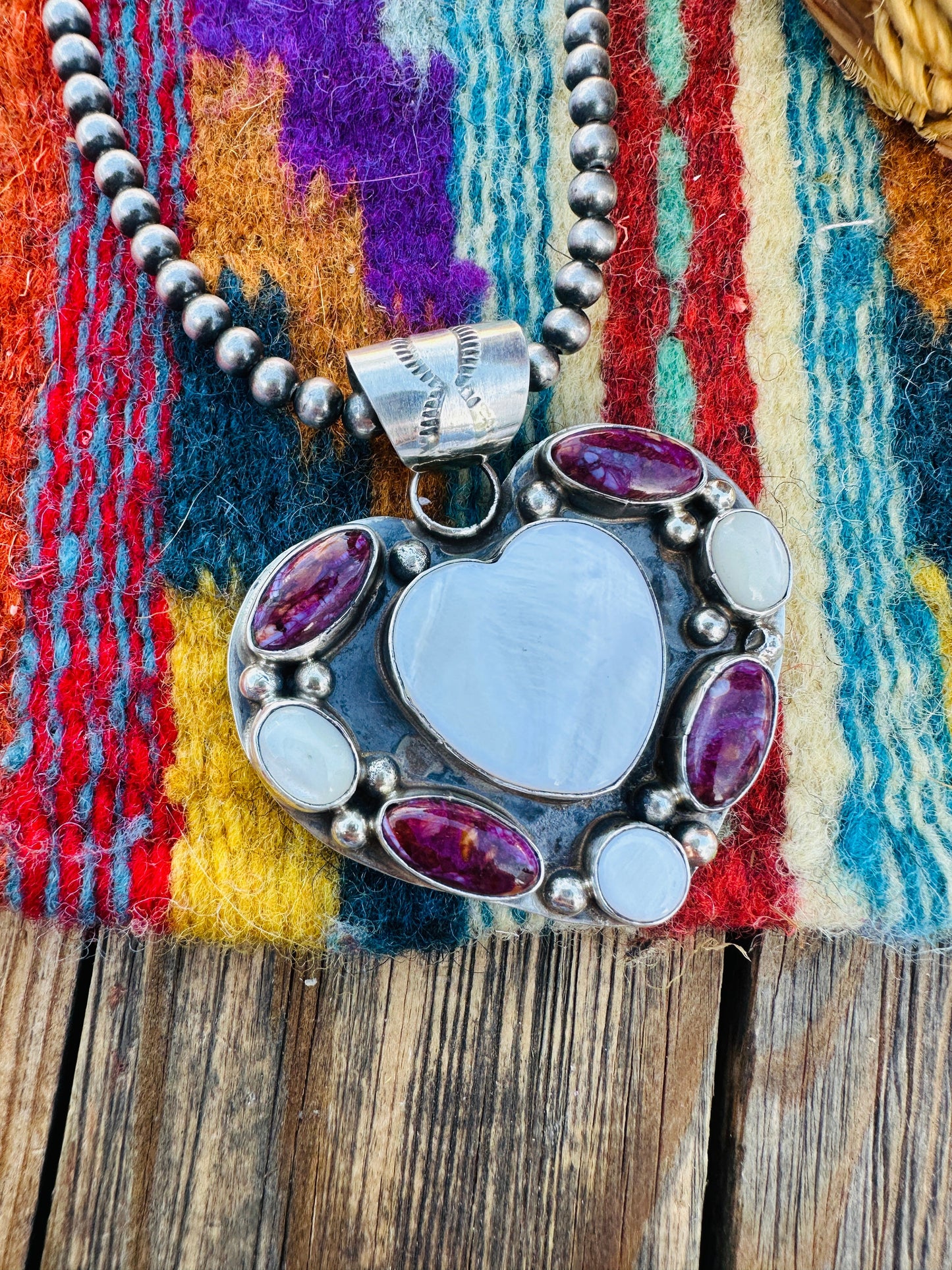 Handcrafted Mother of Pearl, Spiny & Sterling Silver Heart Pendant by Jacqueline Silver