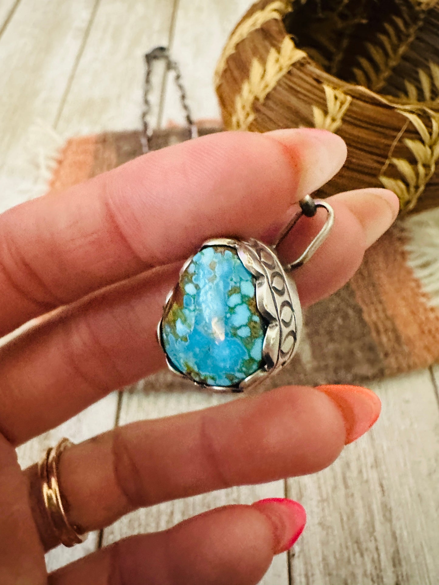 Handcrafted Turquoise & Sterling Silver Paper Clip Chain Necklace
