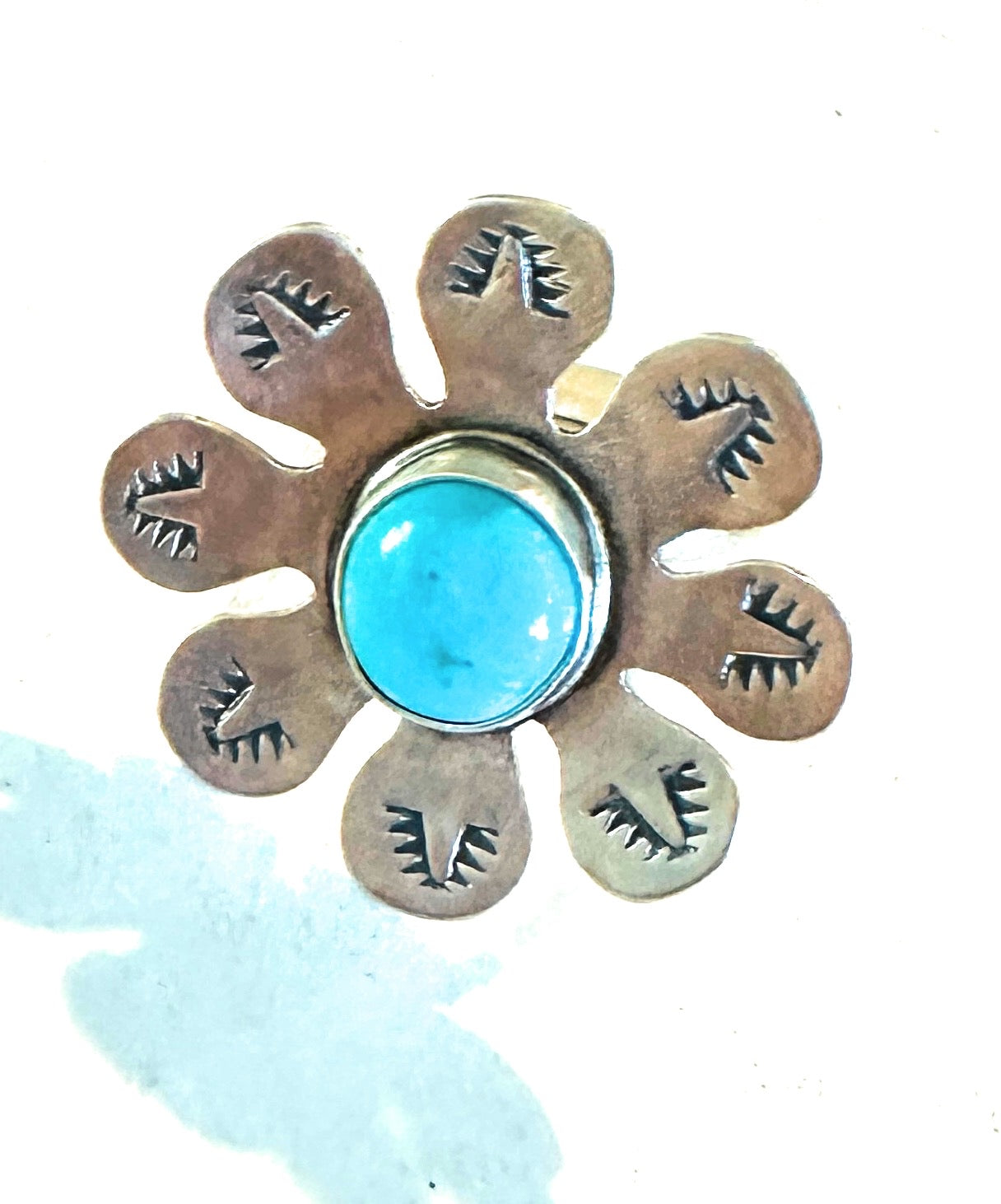 Navajo Sterling Silver & Turquoise Adjustable Flower Ring