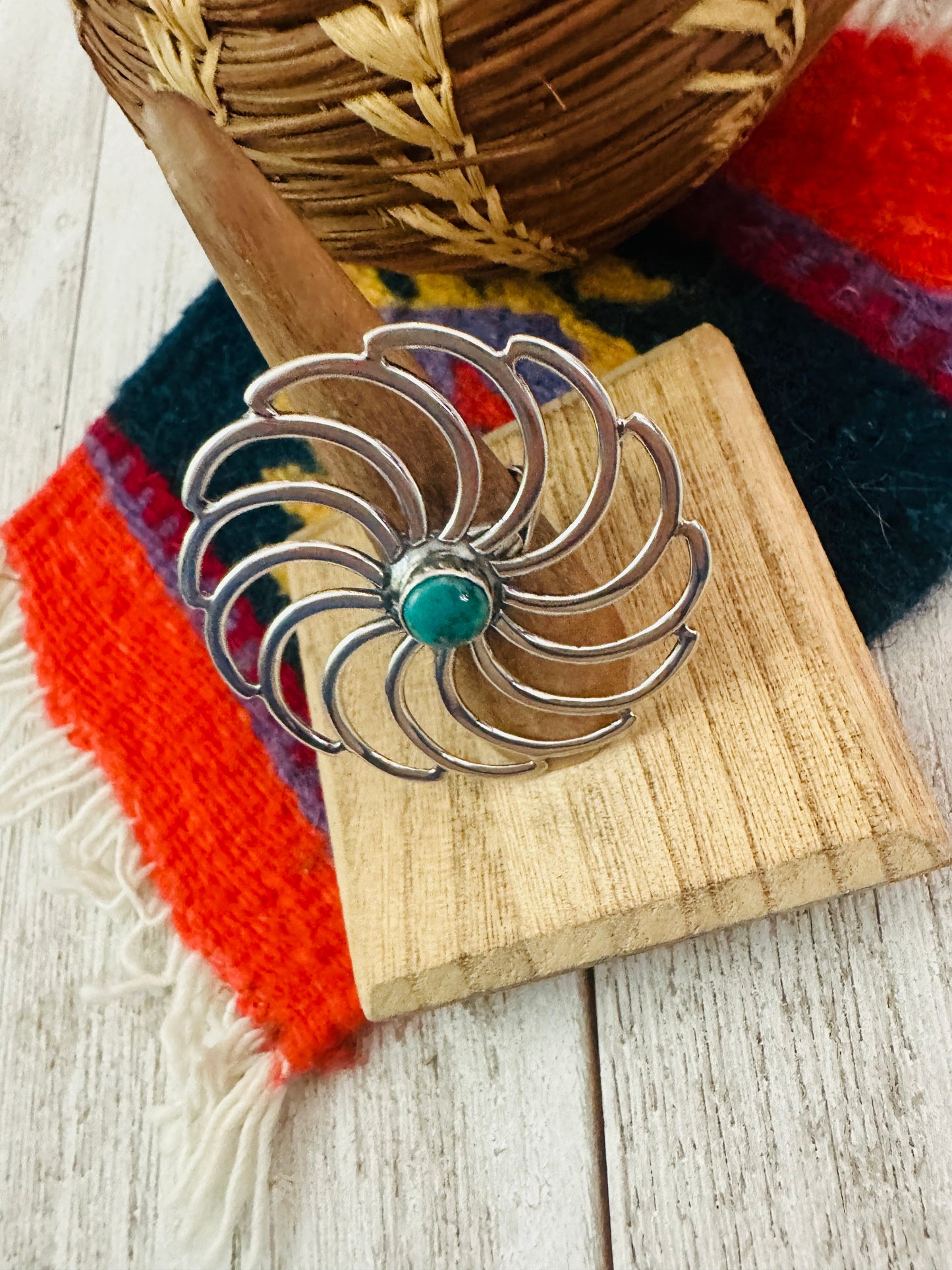 Handcrafted Sterling Silver & Turquoise Adjustable Flower Ring