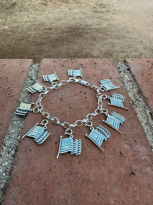 Handcrafted Sterling Silver United States Flag Charm
