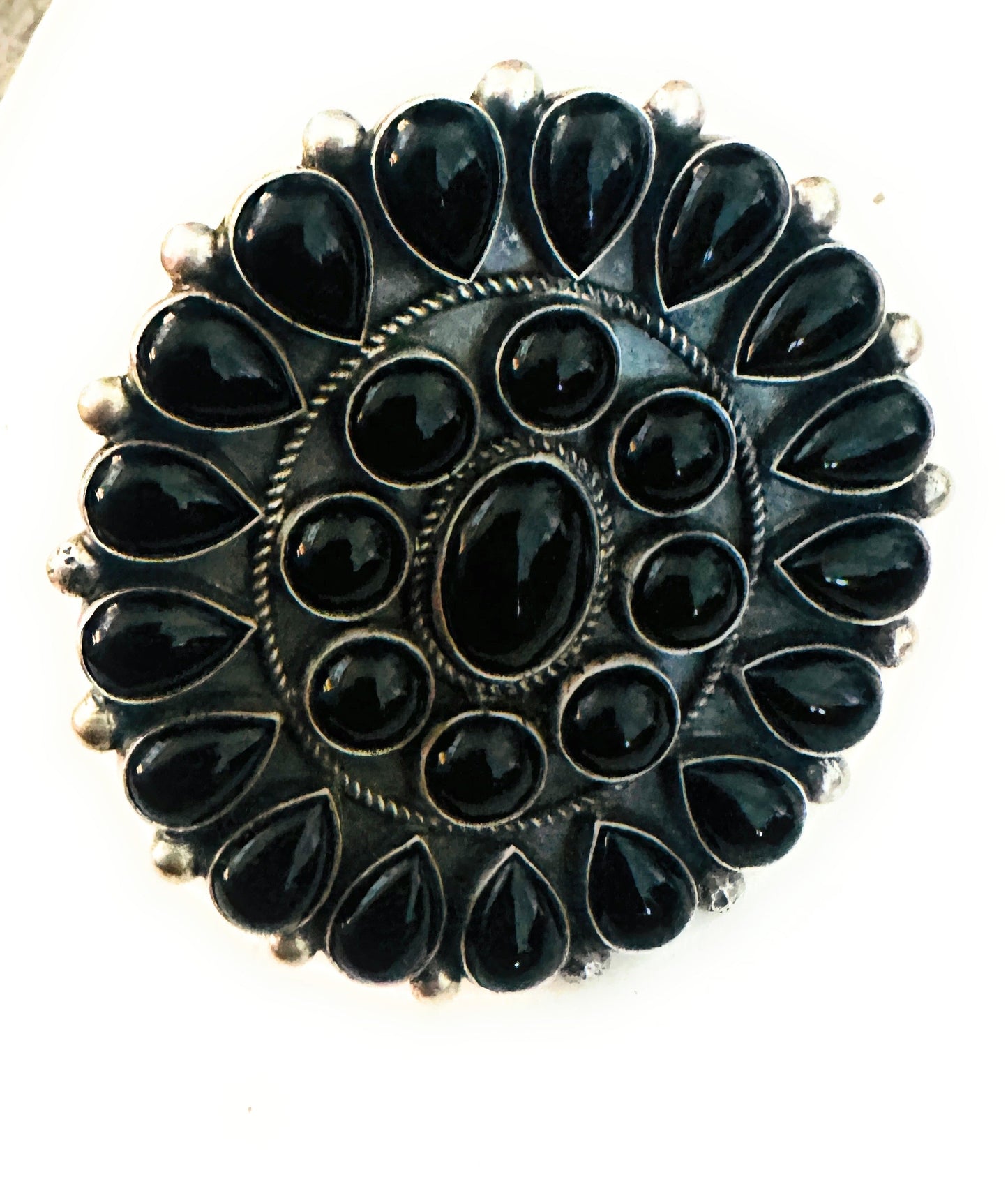 Handcrafted Sterling Silver & Black Onyx Cluster Adjustable Ring
