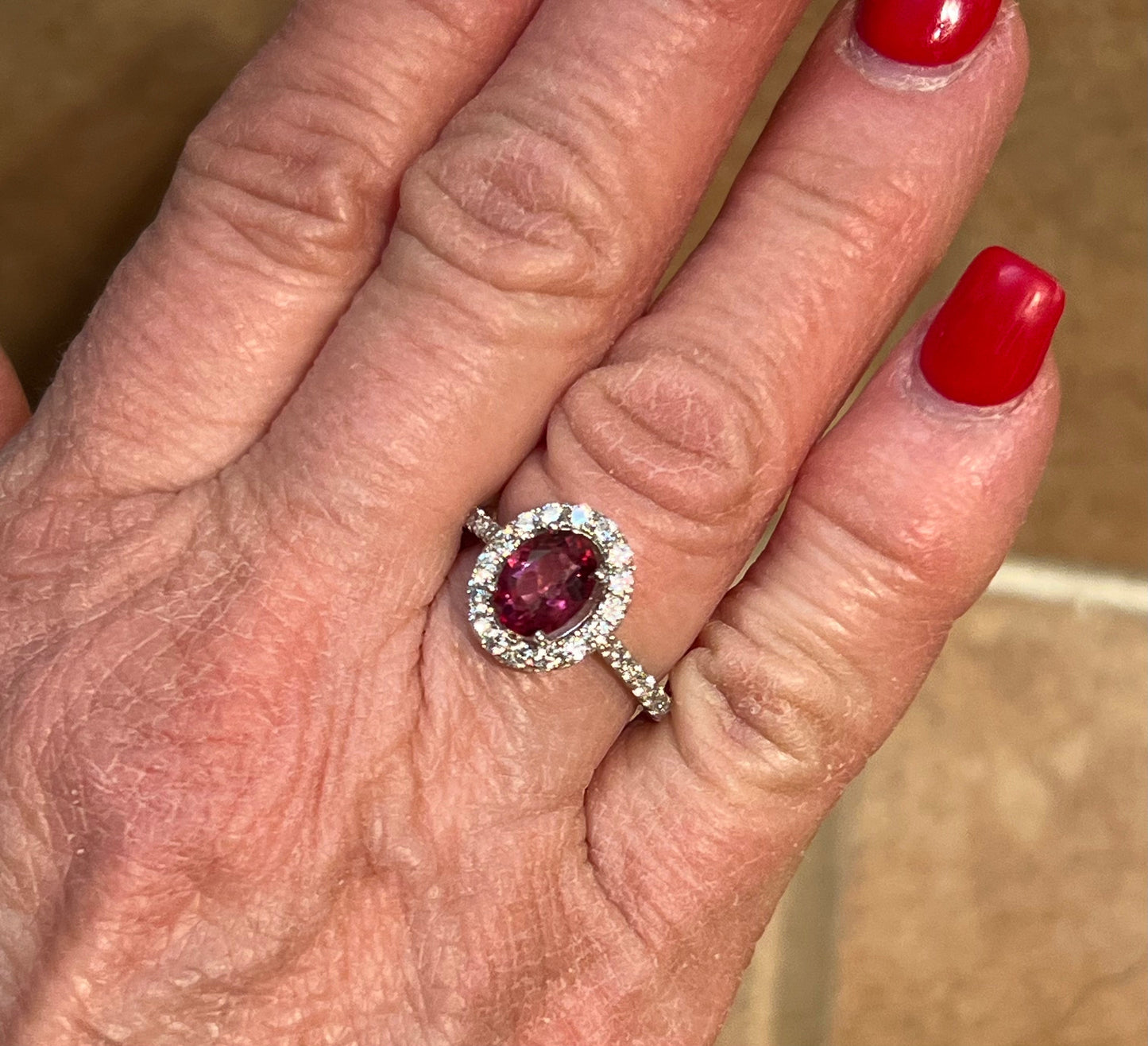 Pink Topaz & CZ Oval Shape Sterling Silver Ring Size 6