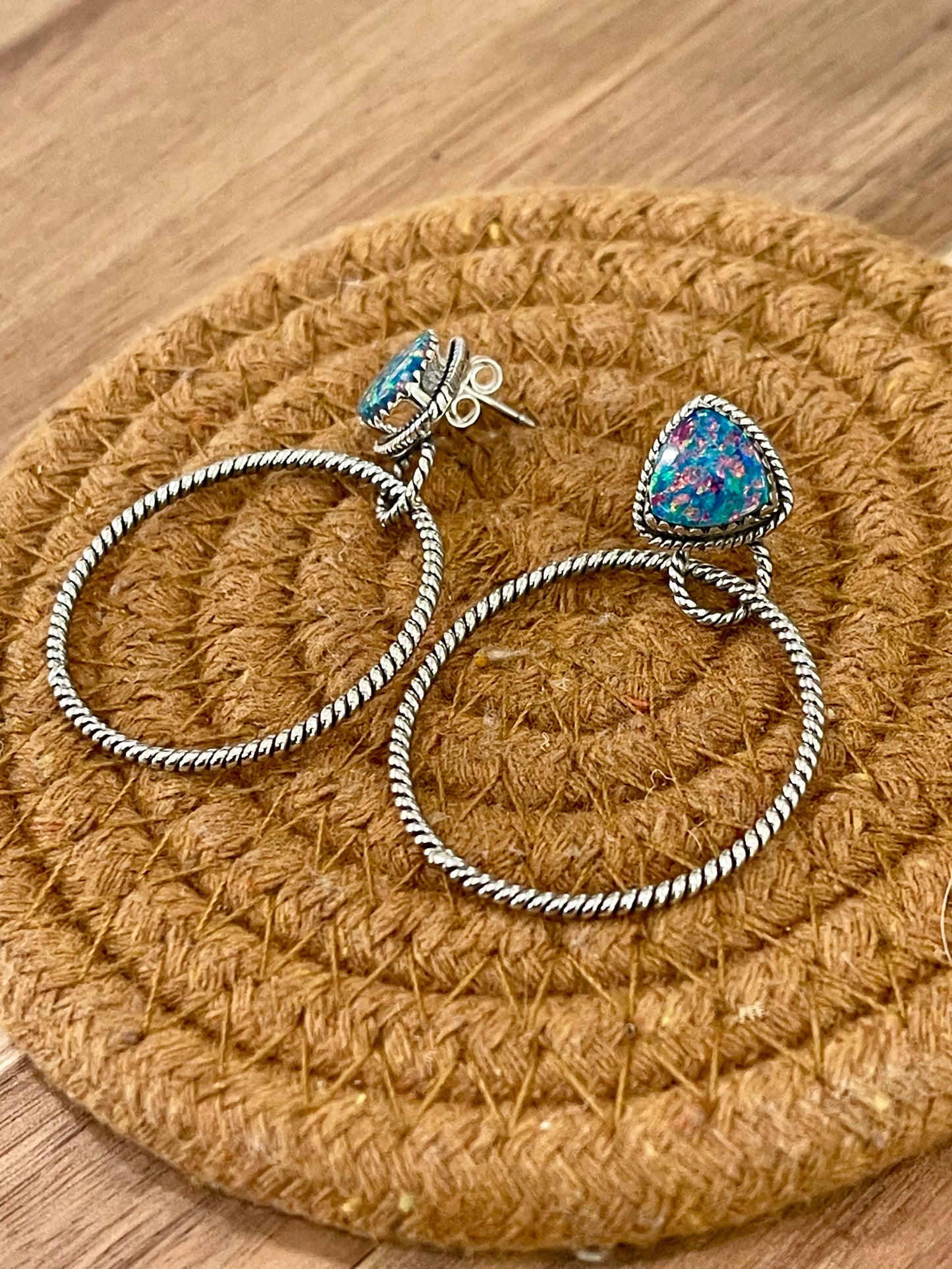 Handcrafted Sterling Silver & Fire Opal Post Hoop Earrings