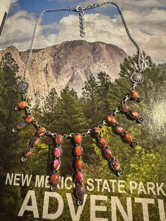Handmade Sterling Silver & Pink Dream Mojave Necklace