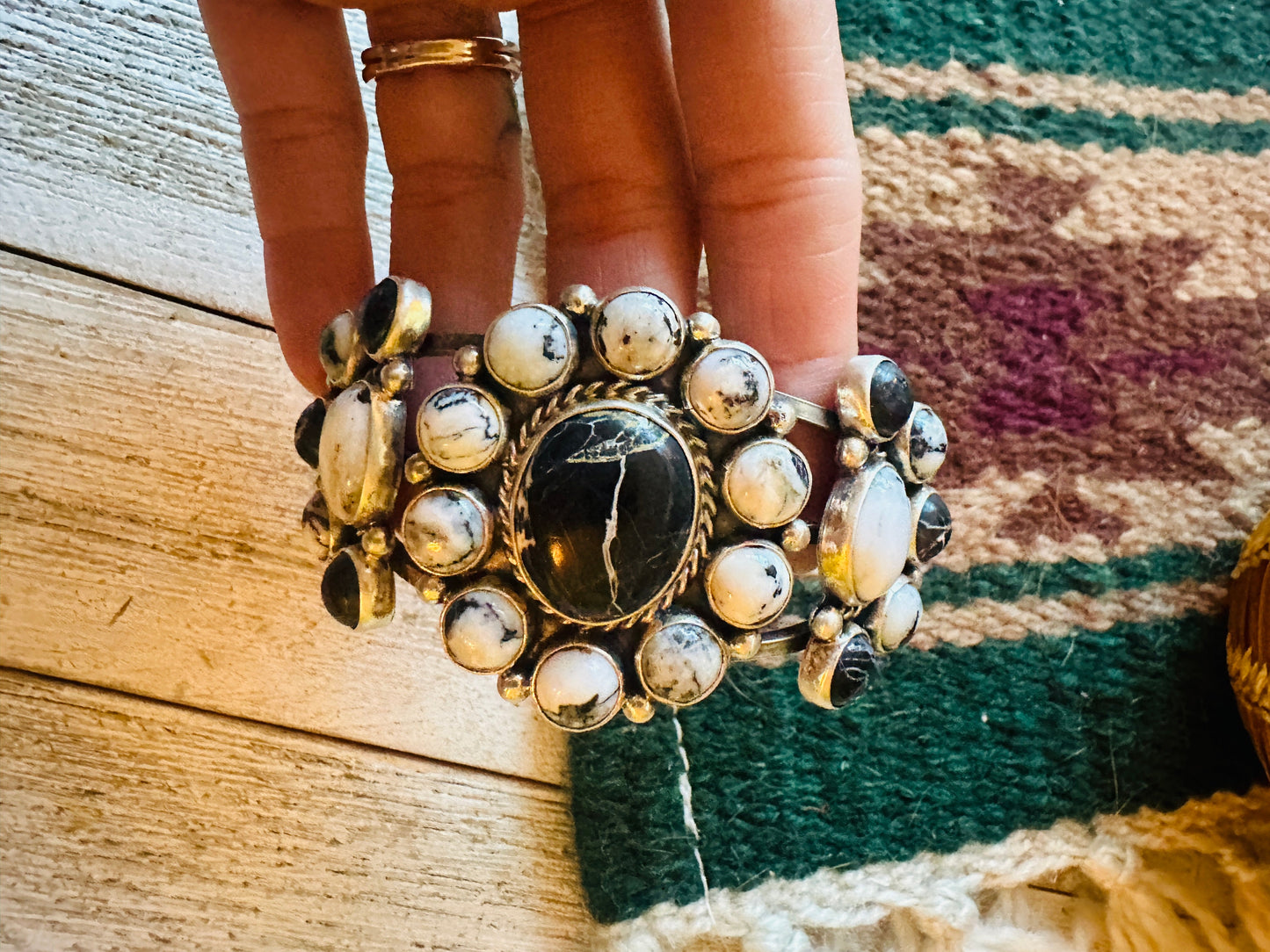 Handcrafted White Buffalo & Sterling Silver Cuff Bracelet