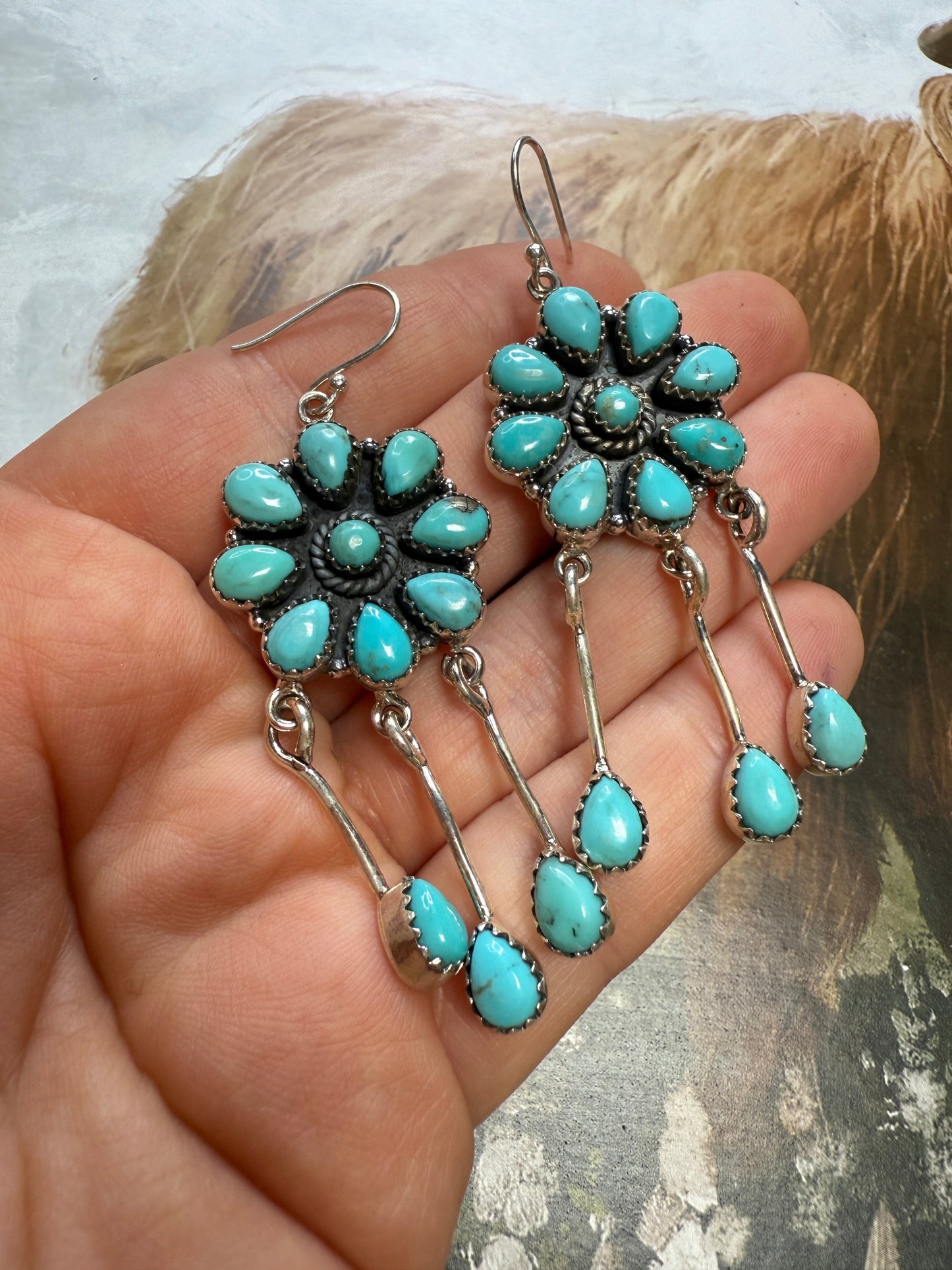 Handmade Turquoise and Sterling Silver Hook Dangle Earrings