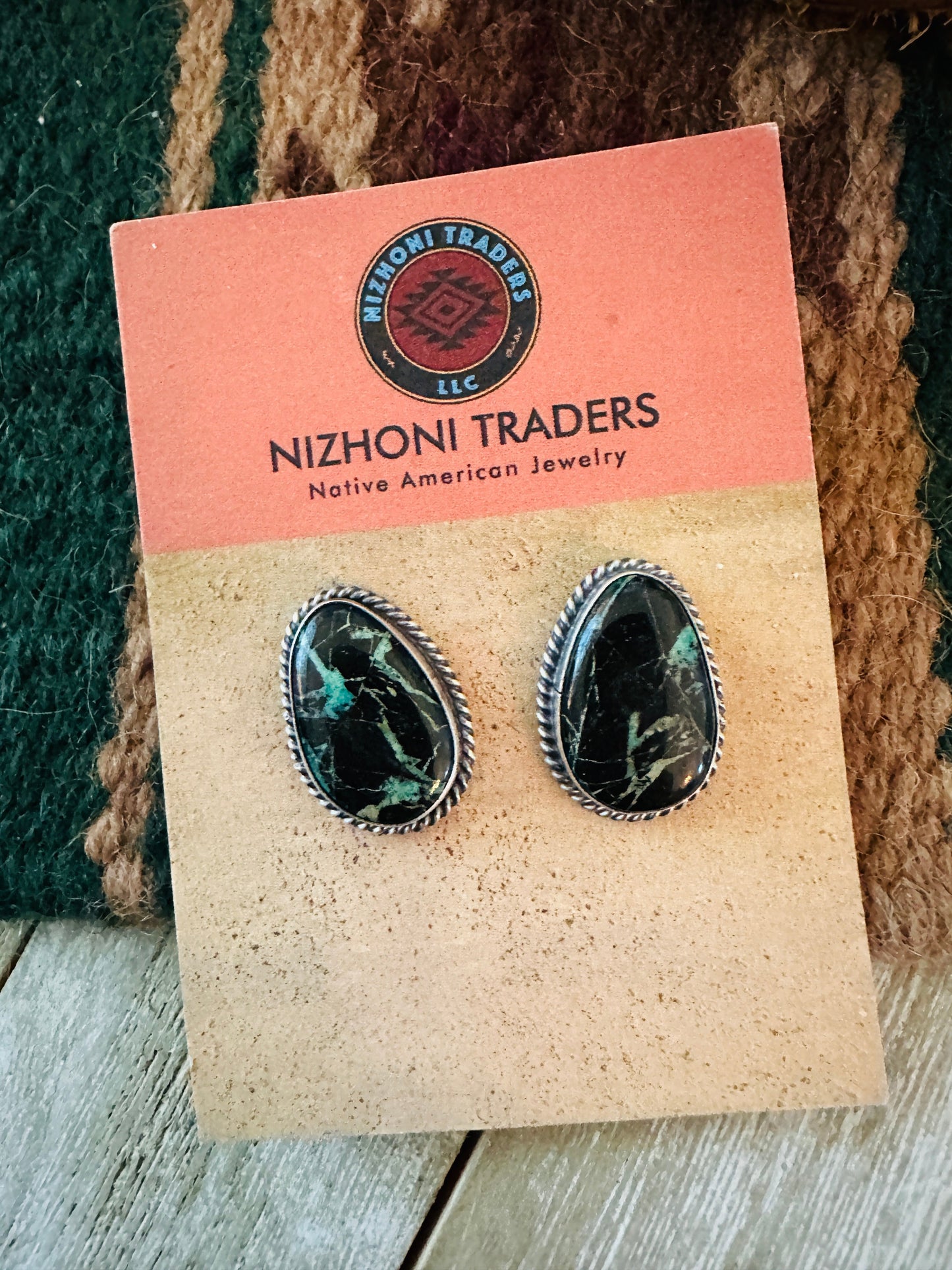 Handcrafted Sterling Silver & Blackjack Turquoise Post Earrings