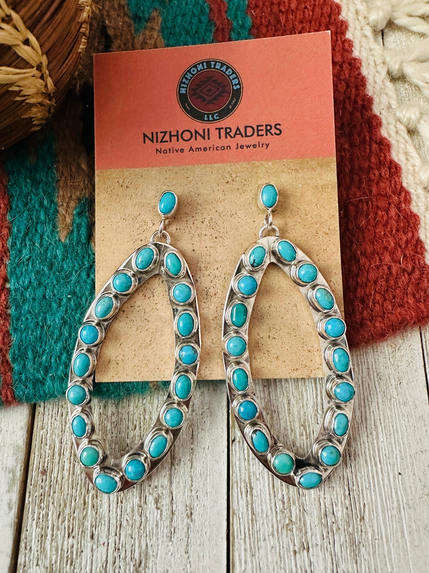 Handcrafted Sterling Silver & Turquoise Cluster Dangle Earrings